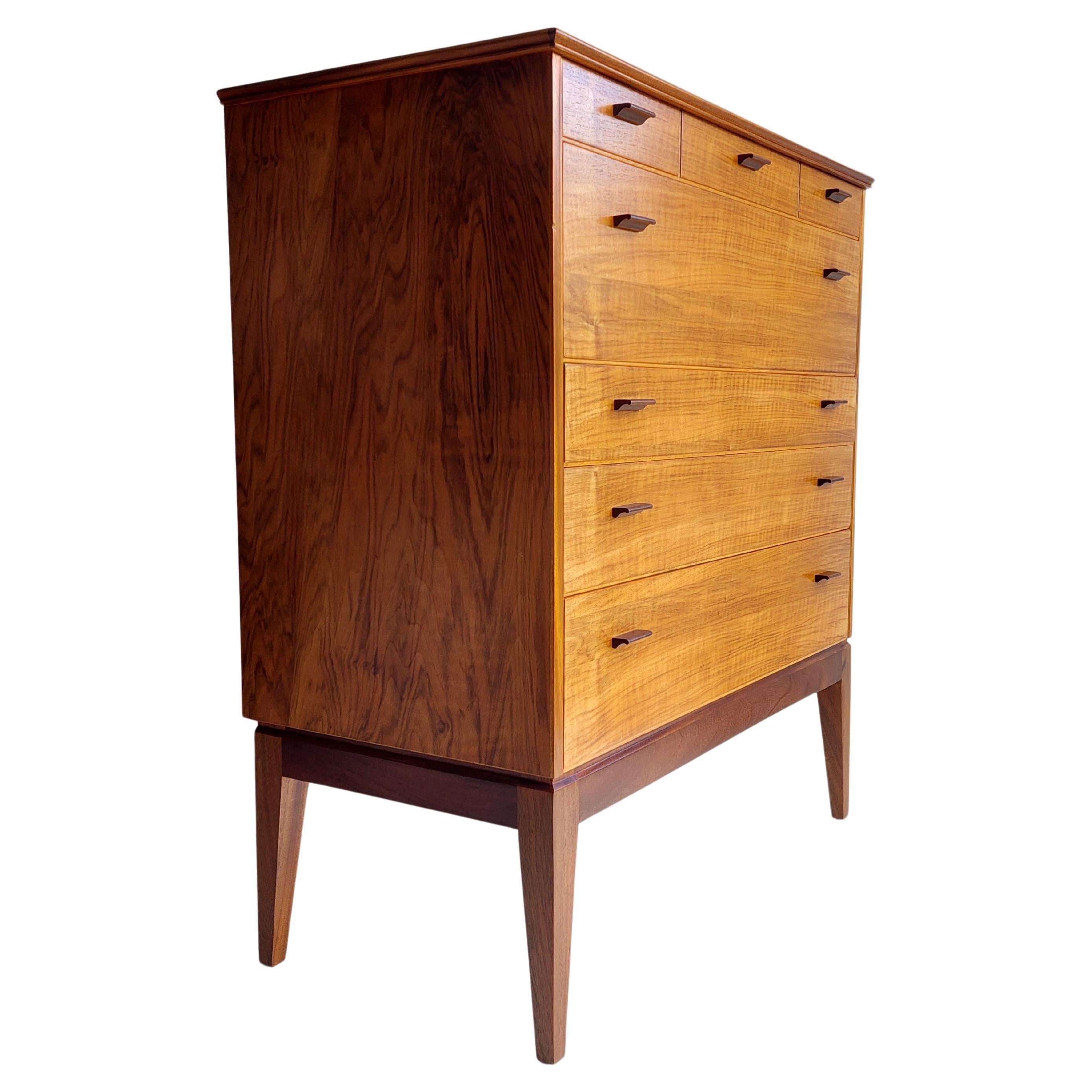 Mid Century Walnut Chest Of Drawers Tallboy By Alfred Cox, 1960s