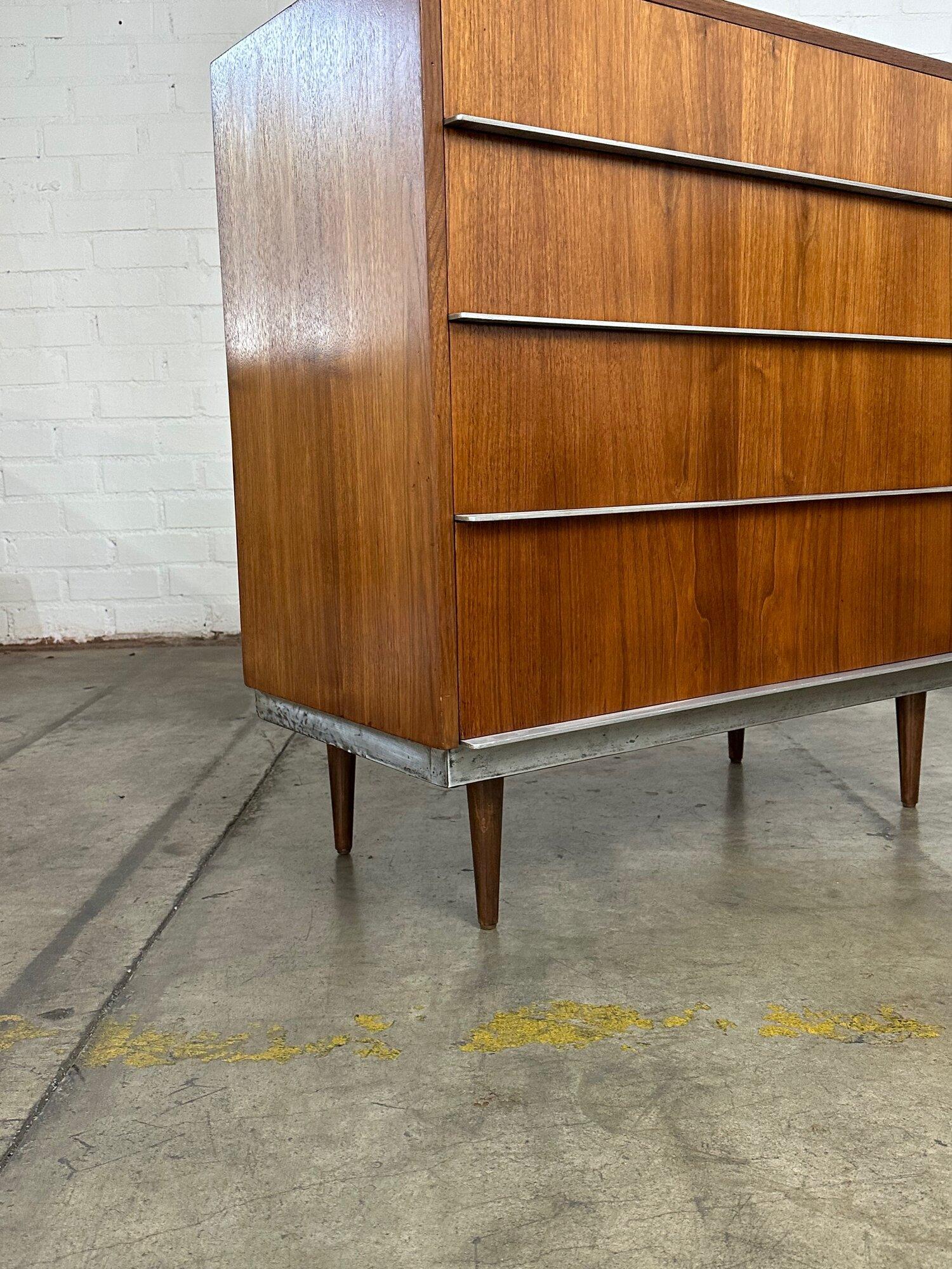 Mid Century Walnut Chest of Drawers with Polished Metal Pulls For Sale 5