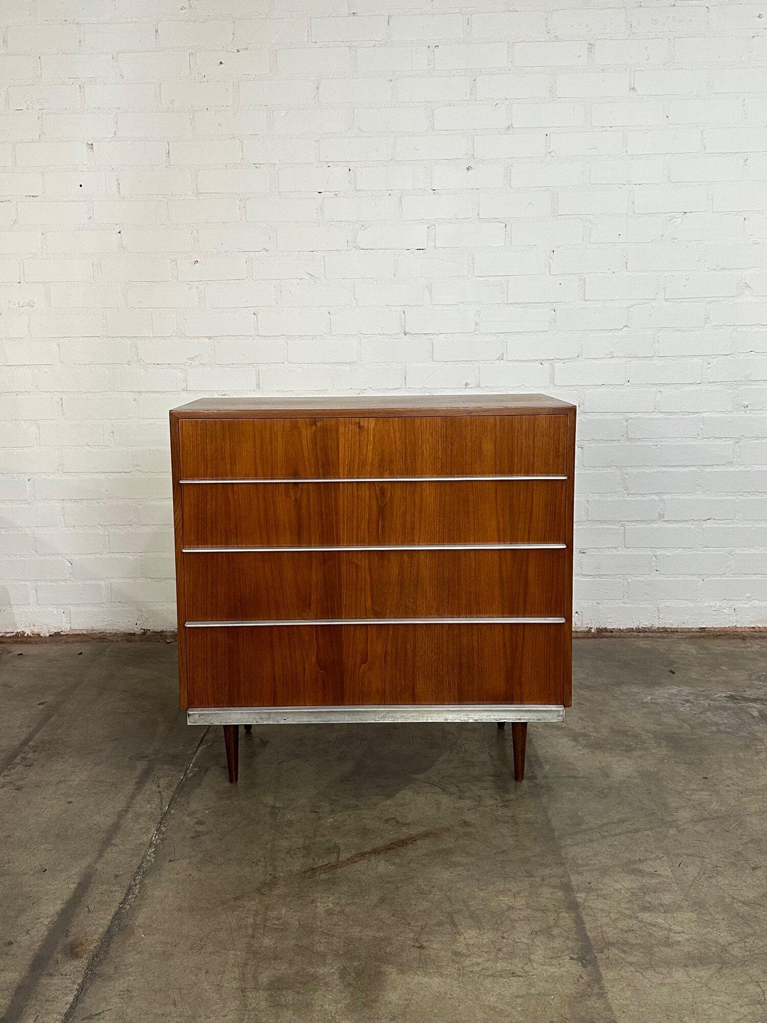 Mid Century Walnut Chest of Drawers with Polished Metal Pulls For Sale 7