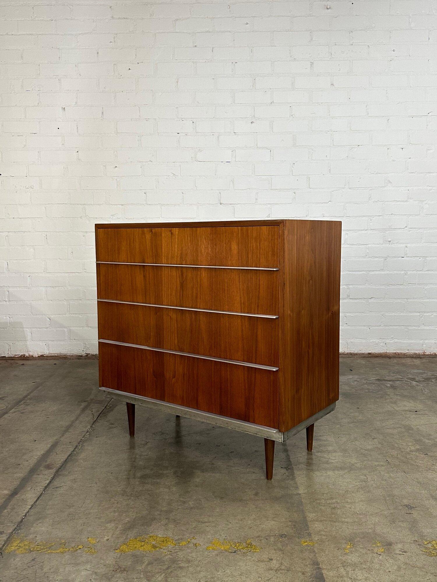 Mid-Century Modern Mid Century Walnut Chest of Drawers with Polished Metal Pulls