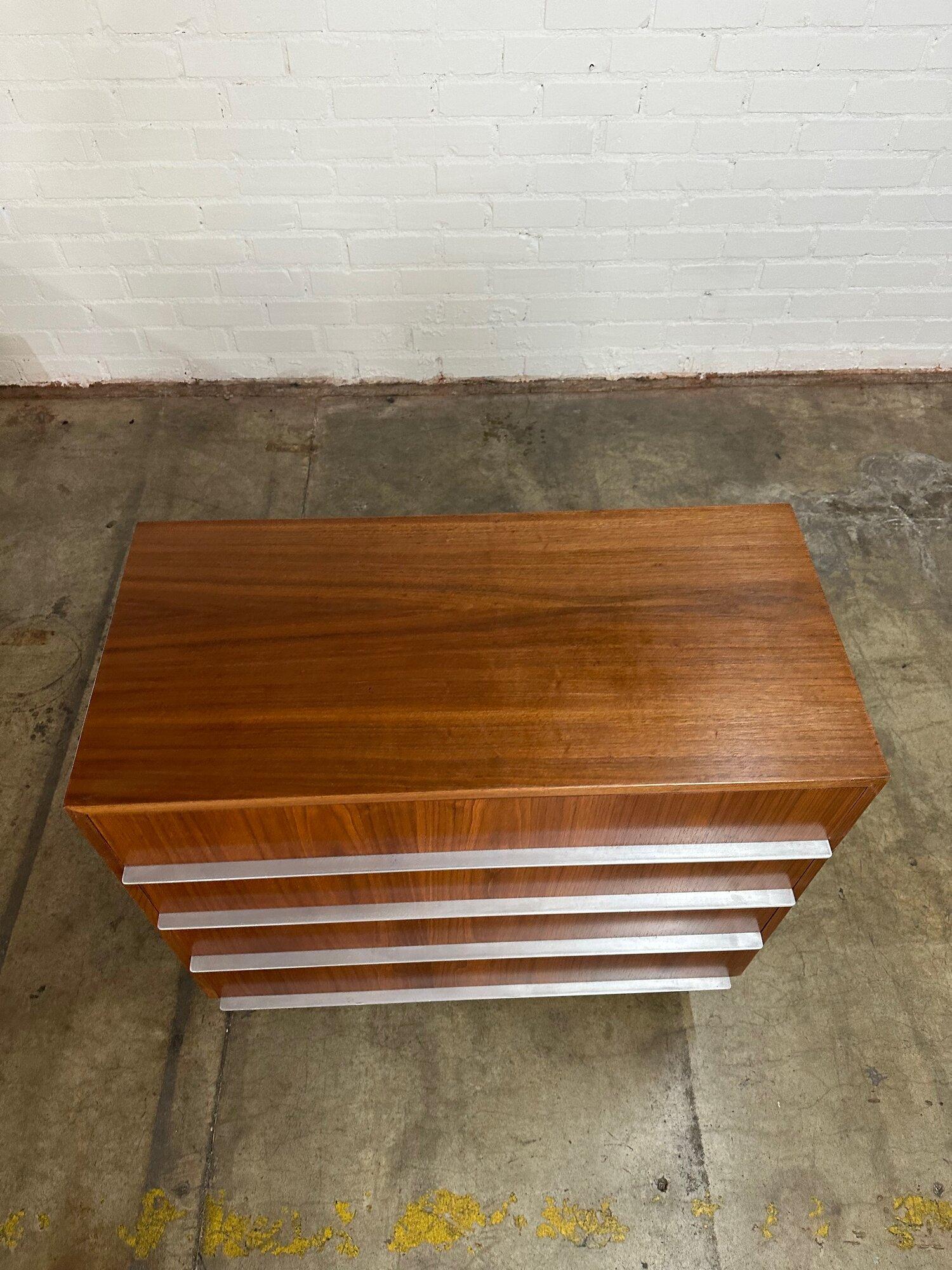 Mid Century Walnut Chest of Drawers with Polished Metal Pulls For Sale 4