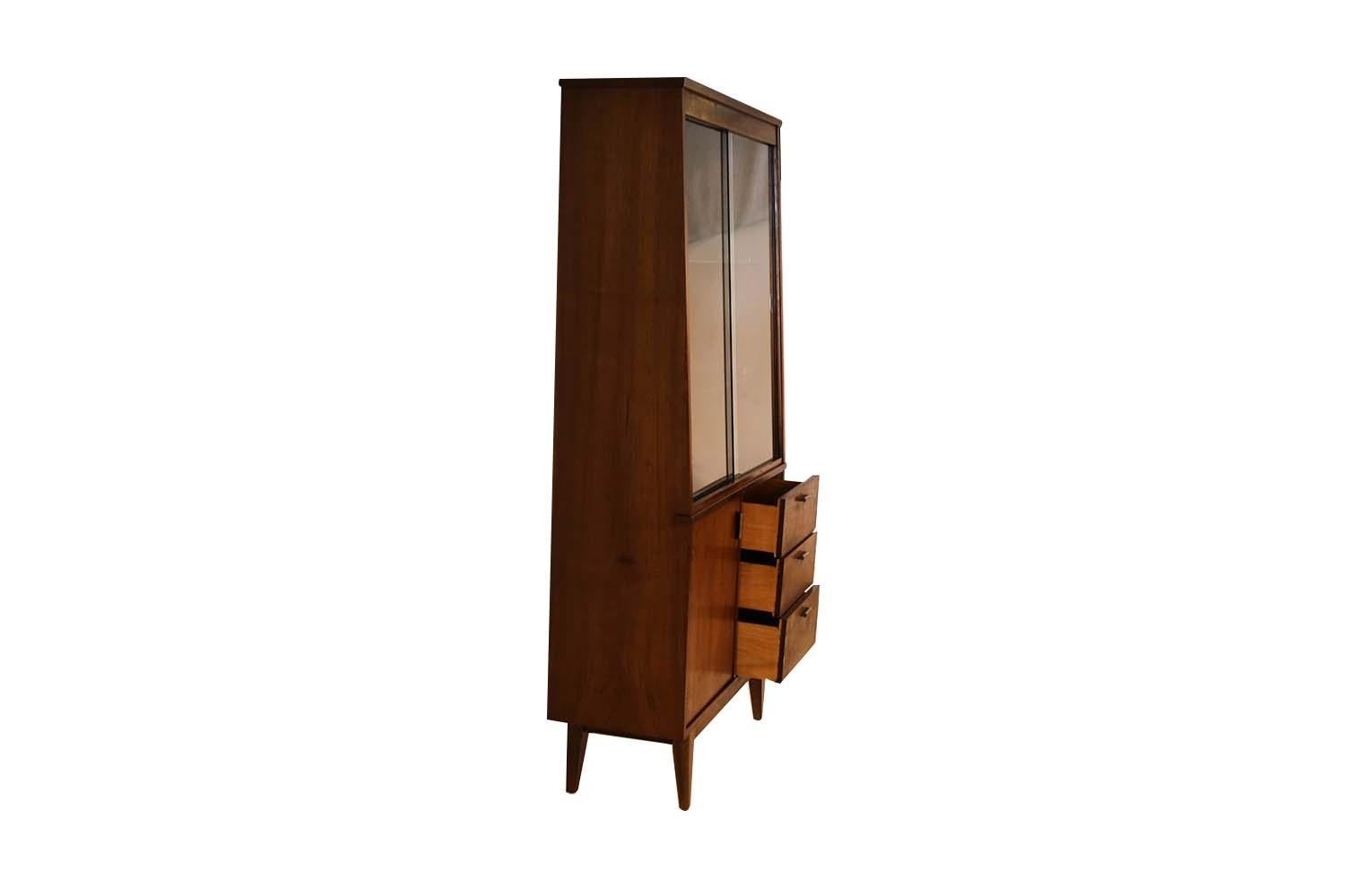 Veneer Midcentury Walnut China Cabinet