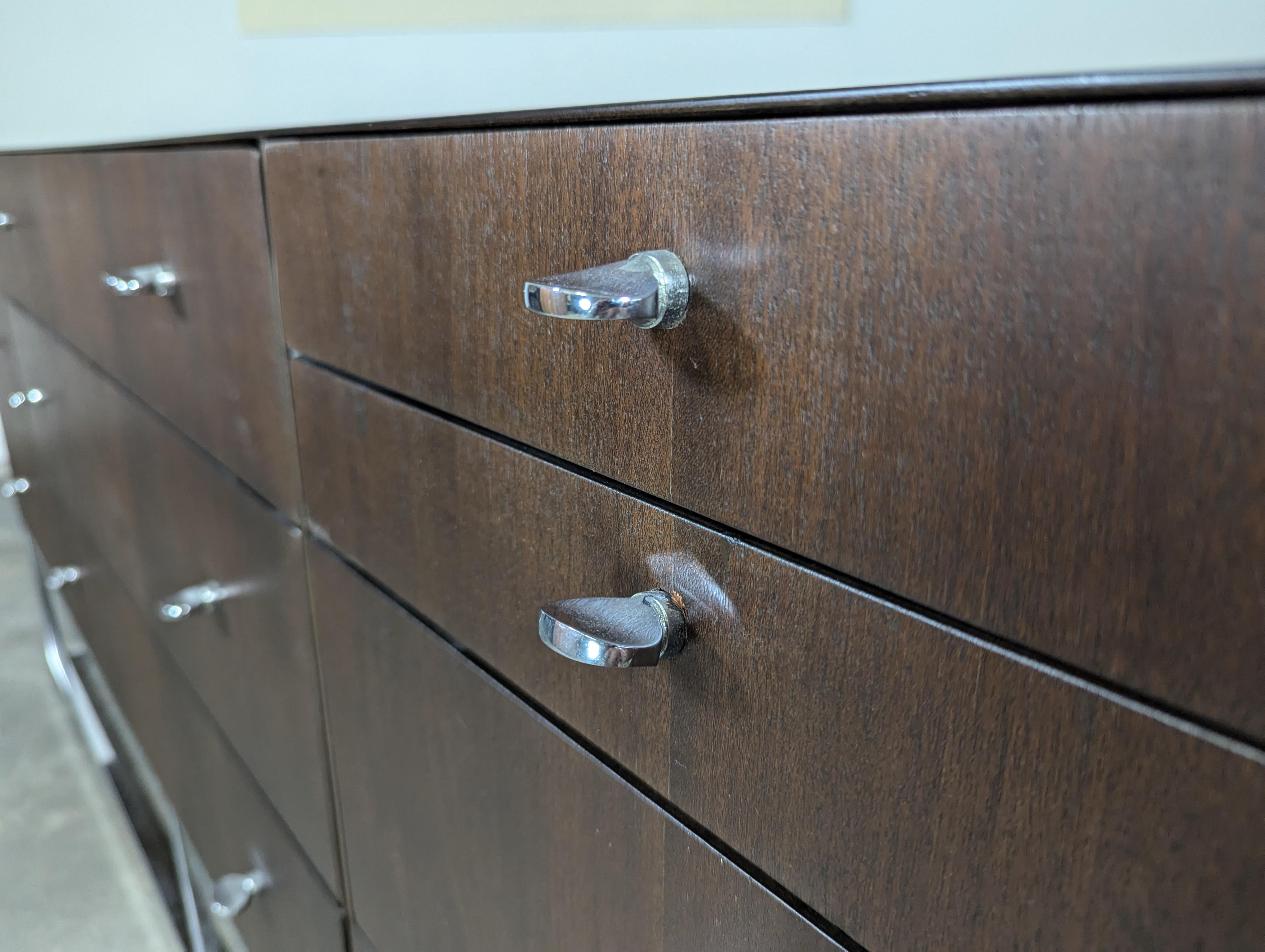 American Mid Century Walnut & Chrome 10-Drawer Dresser/Sideboard by Kipp Stewart, c1960s