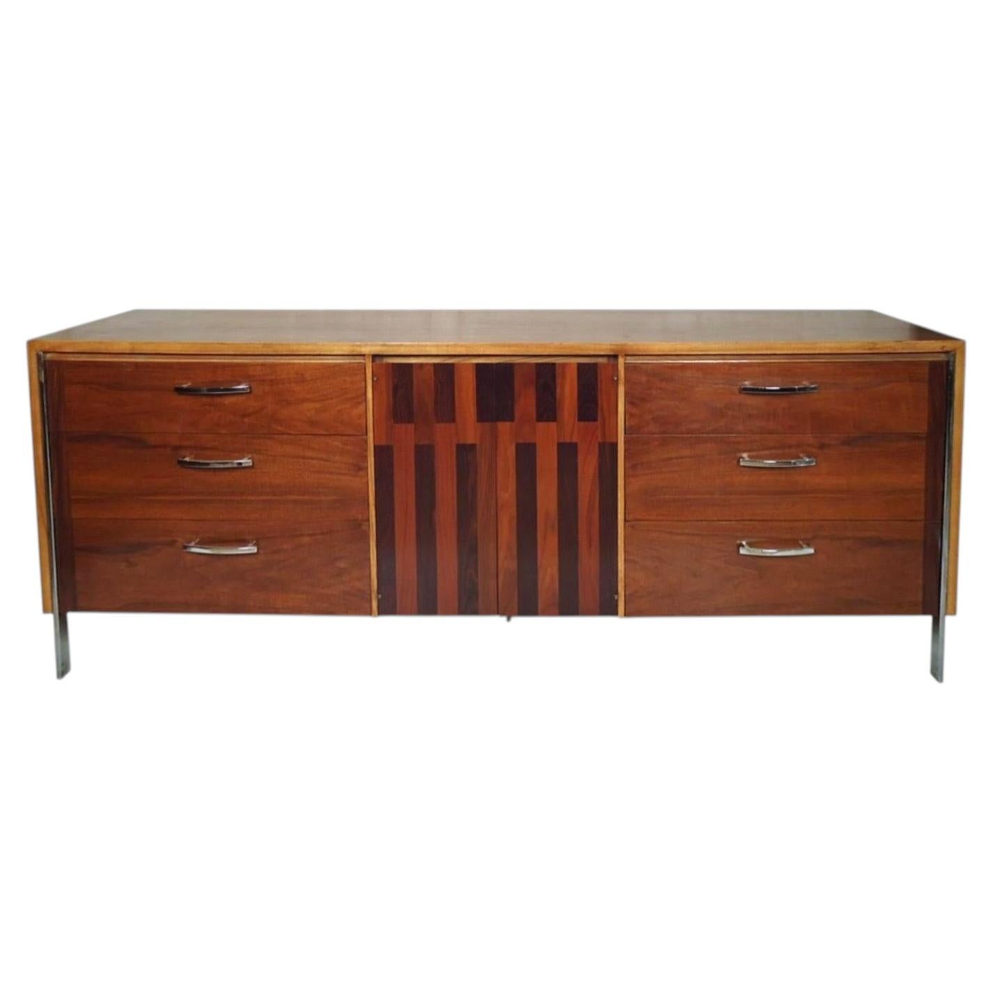 Mid-Century Walnut & Chrome Dresser by Lane