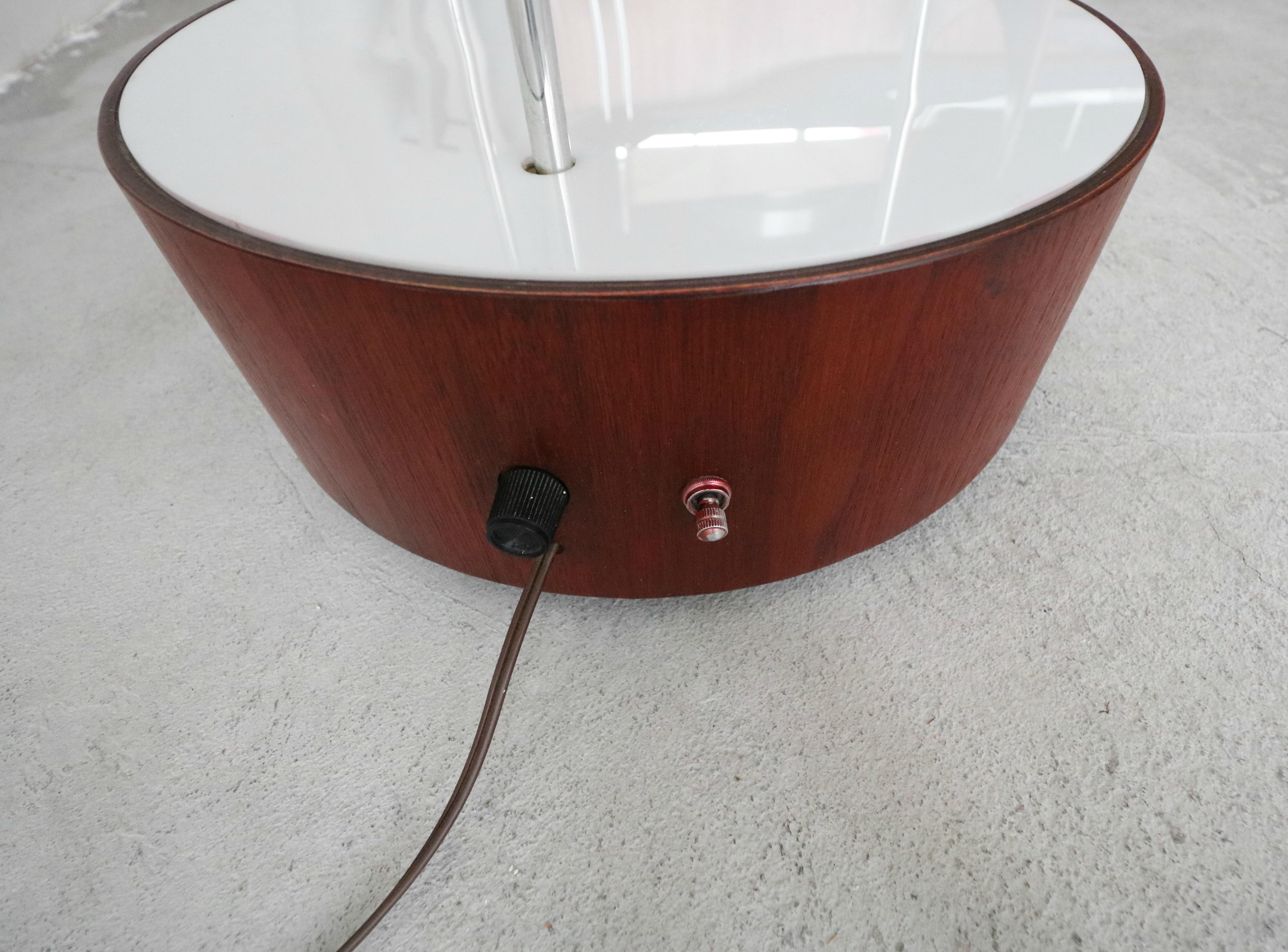 Glass Mid-Century Walnut and Chrome Drum Table Floor Lamp