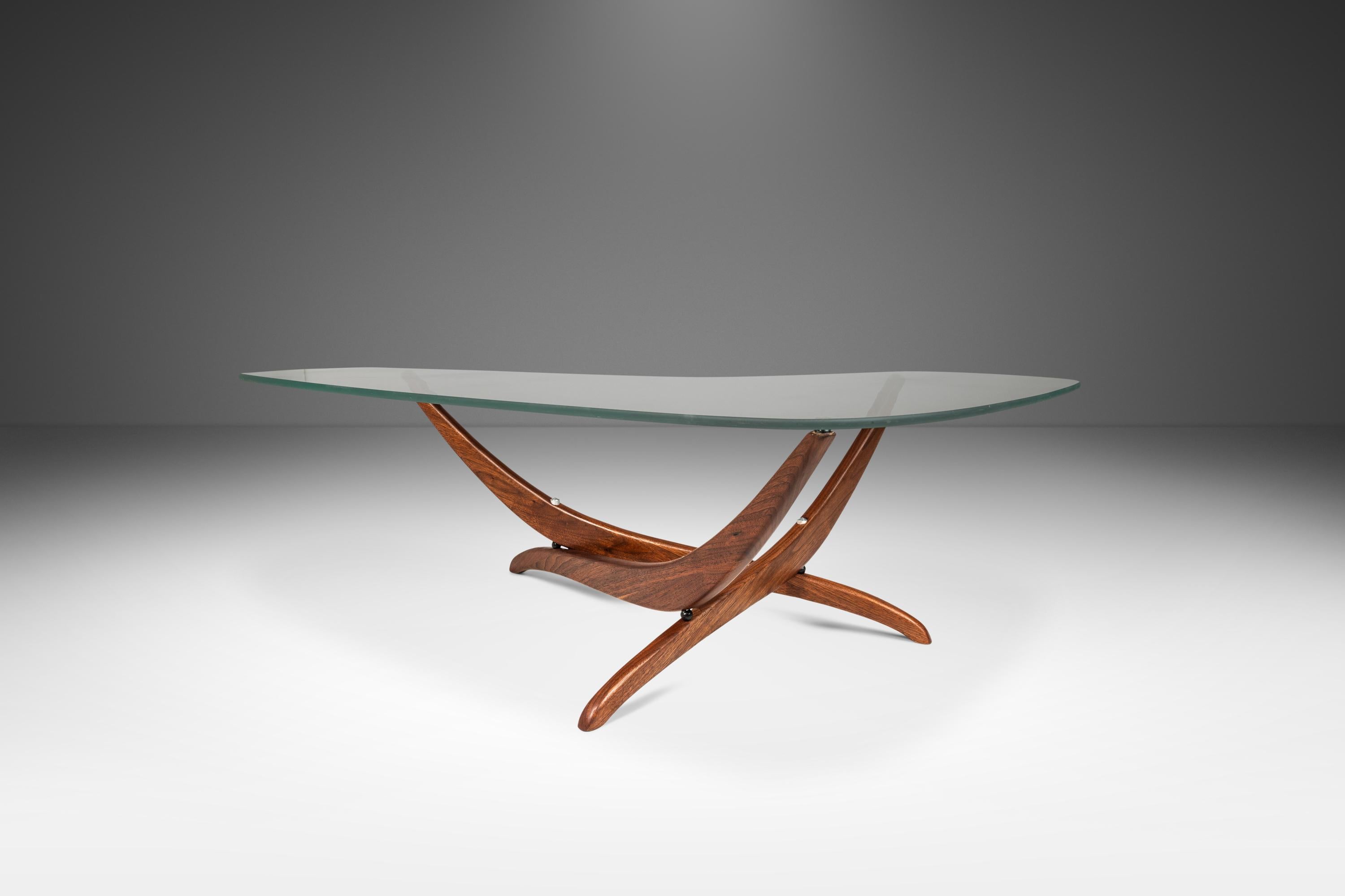 Mid-Century Walnut Coffee Table w/ Kidney Glass Top by Forest Wilson, c. 1960s For Sale 4