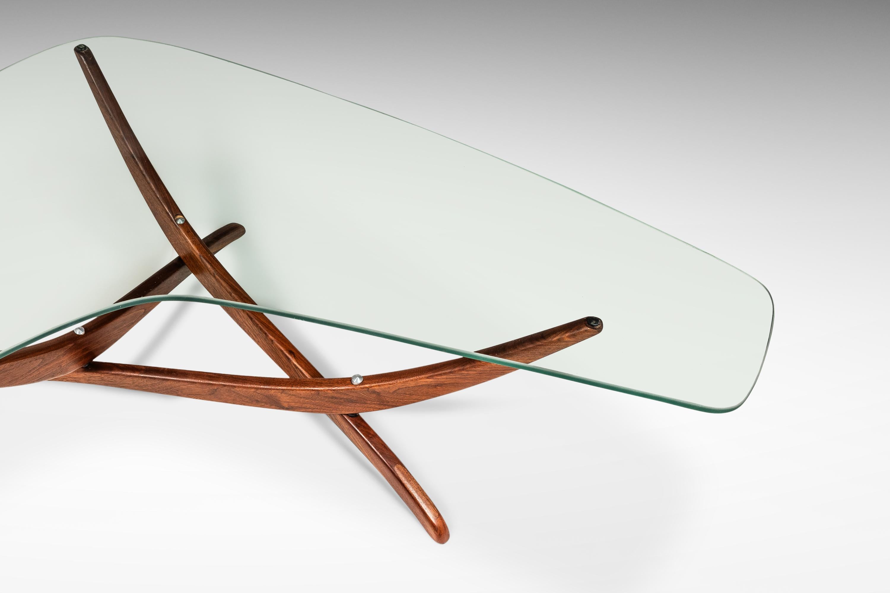 Mid-Century Walnut Coffee Table w/ Kidney Glass Top by Forest Wilson, c. 1960s For Sale 5