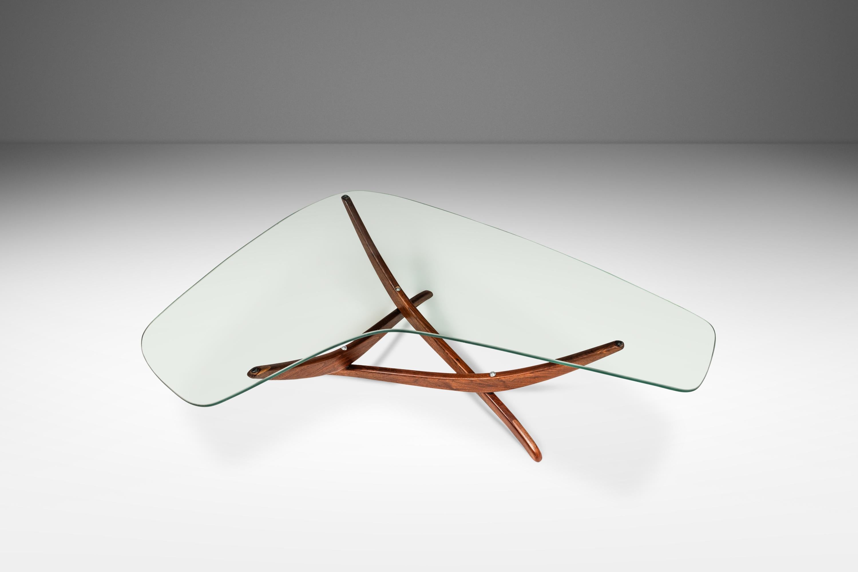 Mid-Century Modern Mid-Century Walnut Coffee Table w/ Kidney Glass Top by Forest Wilson, c. 1960s For Sale