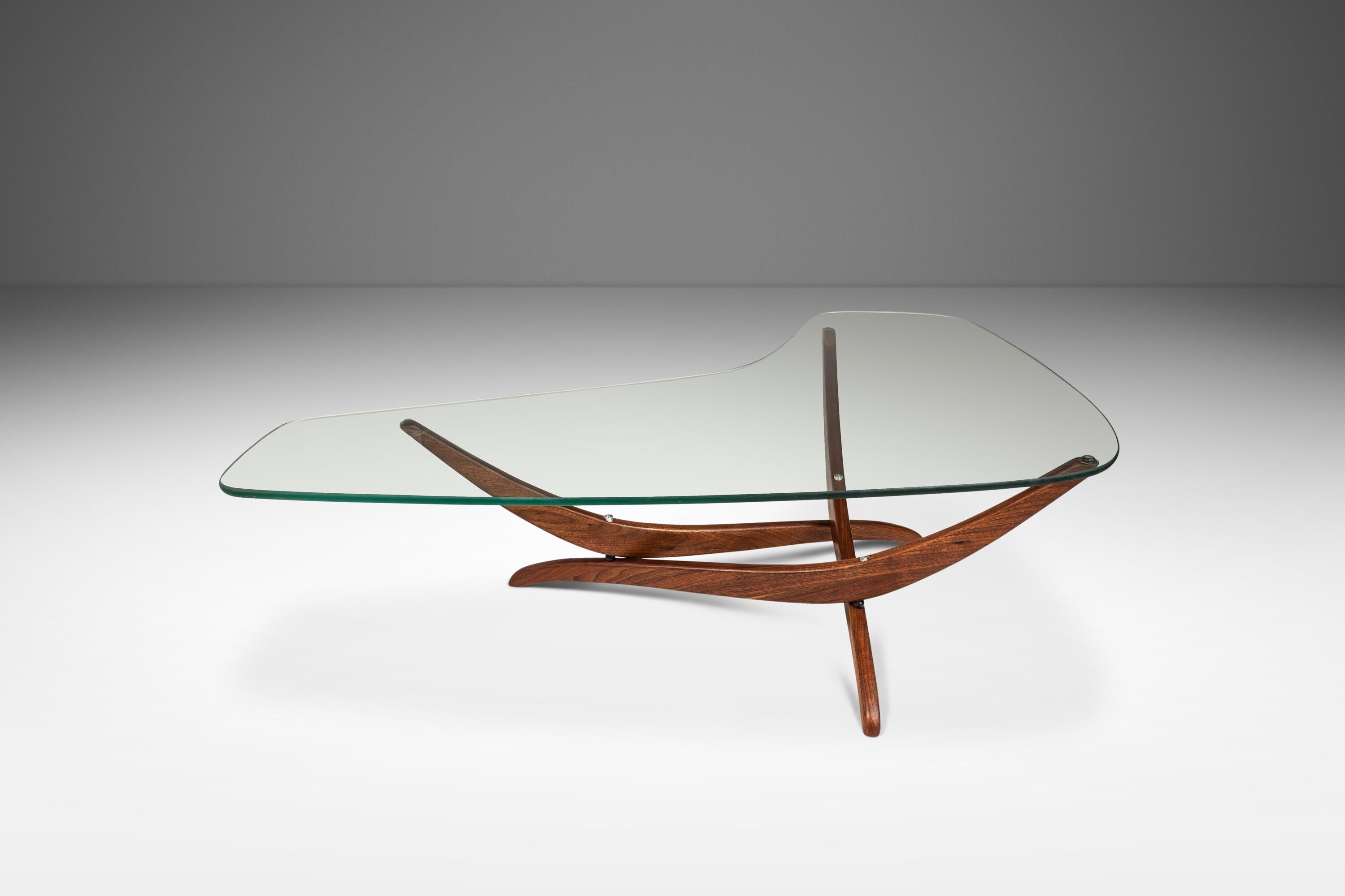 Mid-Century Walnut Coffee Table w/ Kidney Glass Top by Forest Wilson, c. 1960s For Sale 2