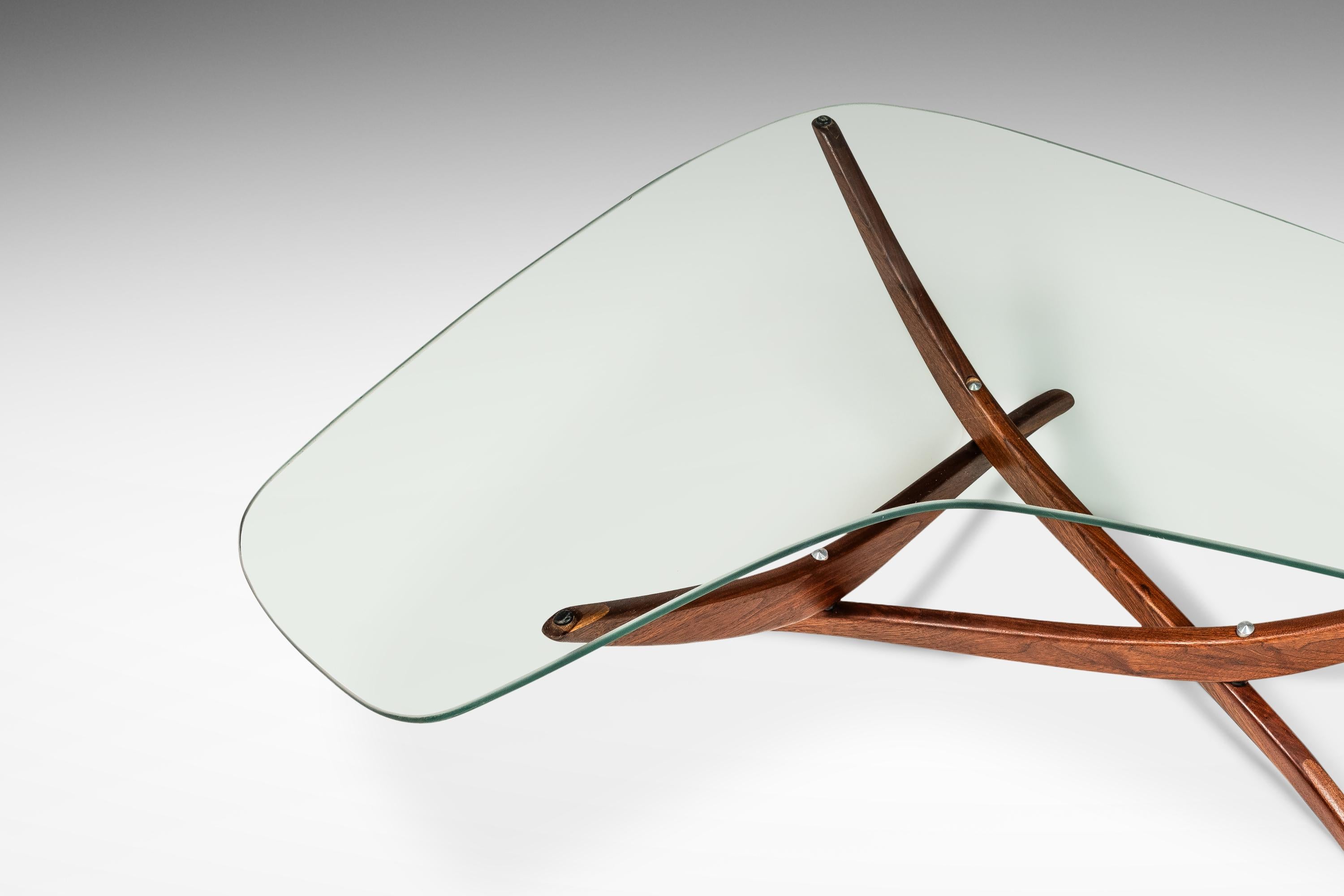 Mid-Century Walnut Coffee Table w/ Kidney Glass Top by Forest Wilson, c. 1960s For Sale 3