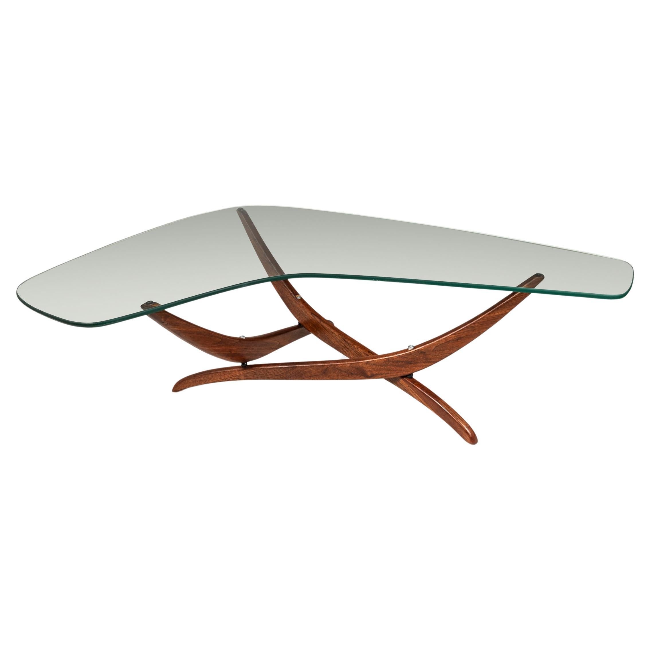 Mid-Century Walnut Coffee Table w/ Kidney Glass Top by Forest Wilson, c. 1960s For Sale