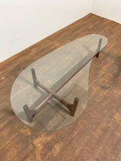 Mid-Century Walnut Coffee Table with Biomorphic Glass Top, Ca. 1960s