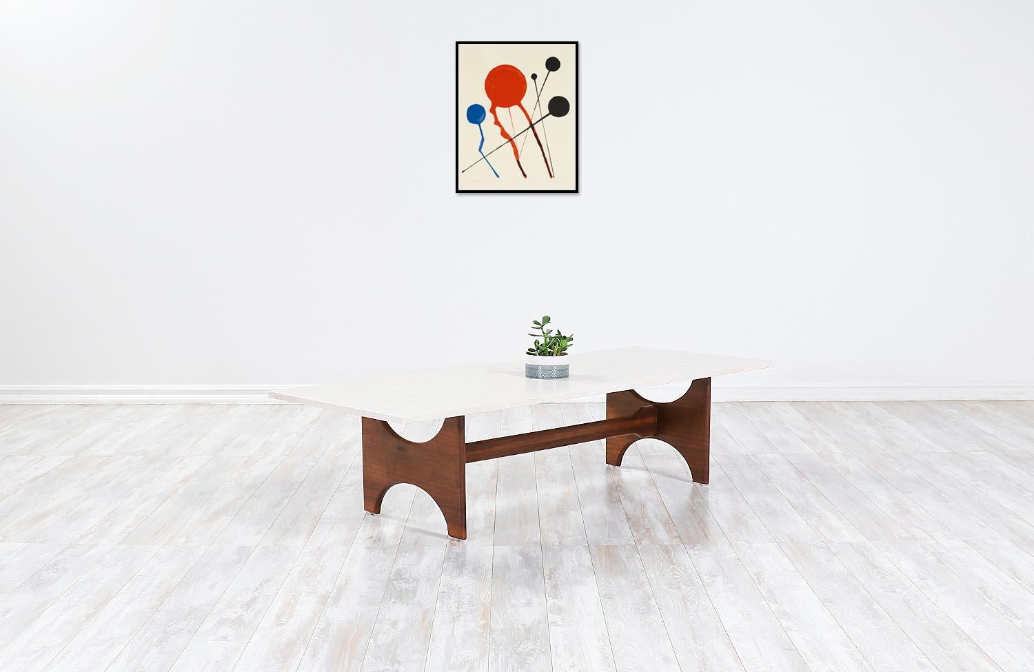 Mid-Century Modern Mid-Century Walnut Coffee Table with Marble Top