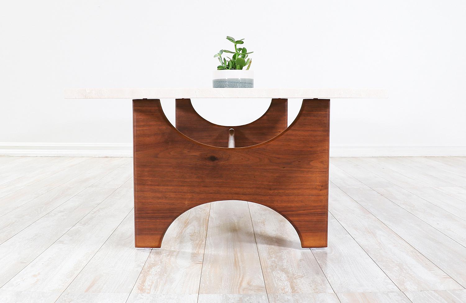 Mid-20th Century Mid-Century Walnut Coffee Table with Marble Top