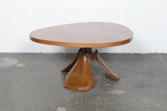 Midcentury Walnut Coffee Table with Organic Rounded Top and Leaf Style Legs