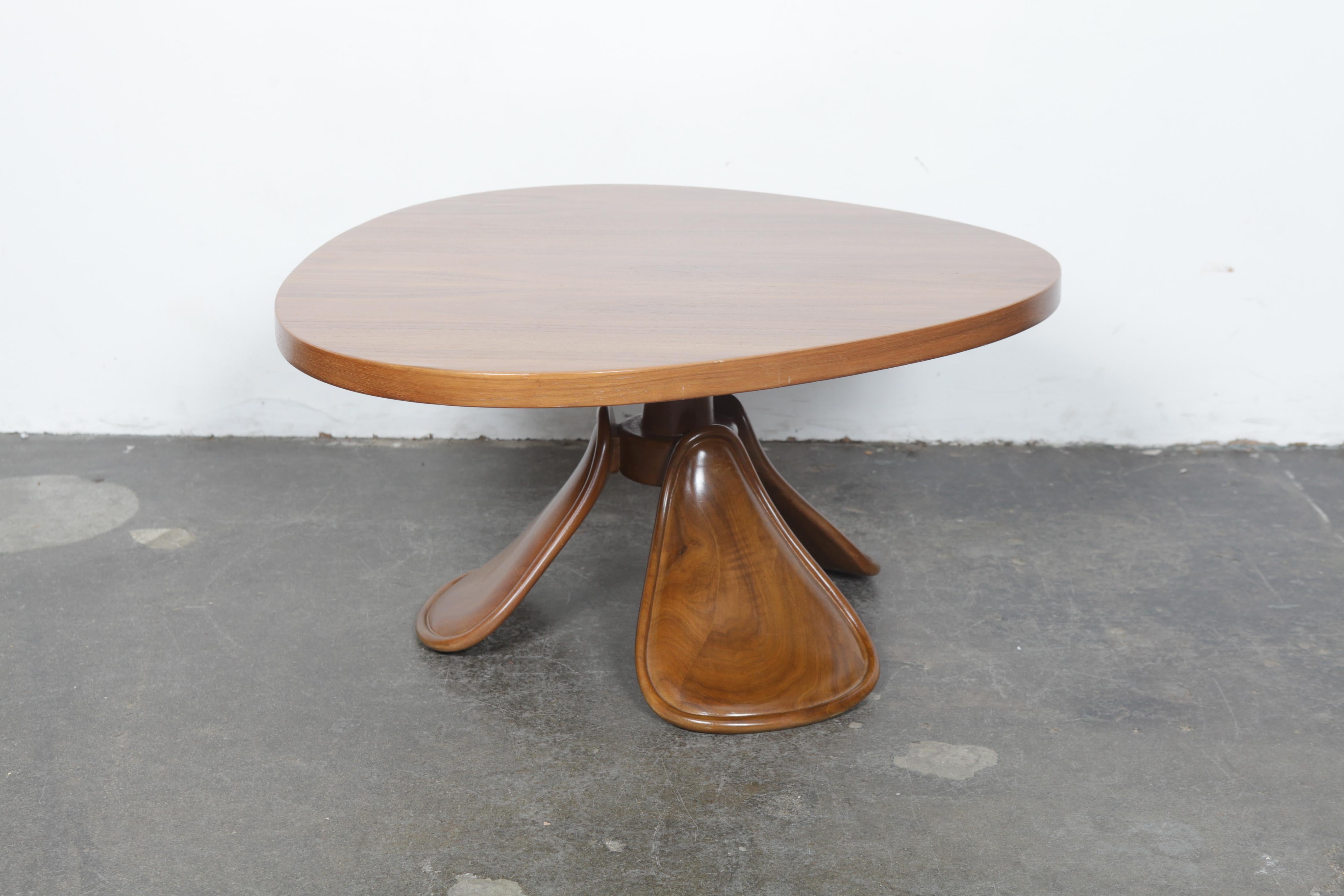 Mid-Century Modern Midcentury Walnut Coffee Table with Organic Rounded Top and Leaf Style Legs