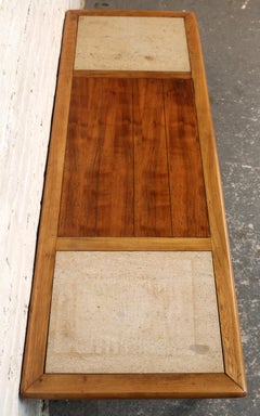 Mid-Century Walnut Coffee Table with Travertine Tiles by Lane