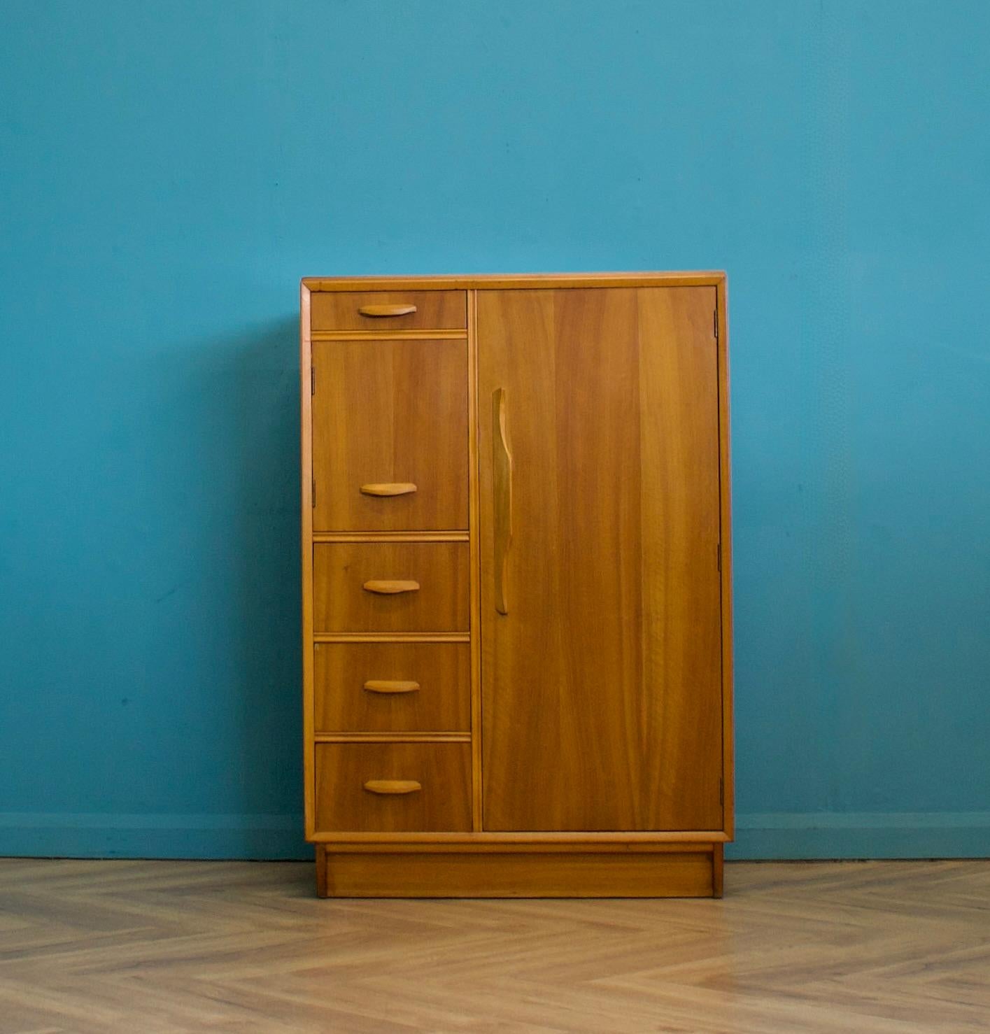 British Mid Century Walnut Compact Wardrobe, 1950s