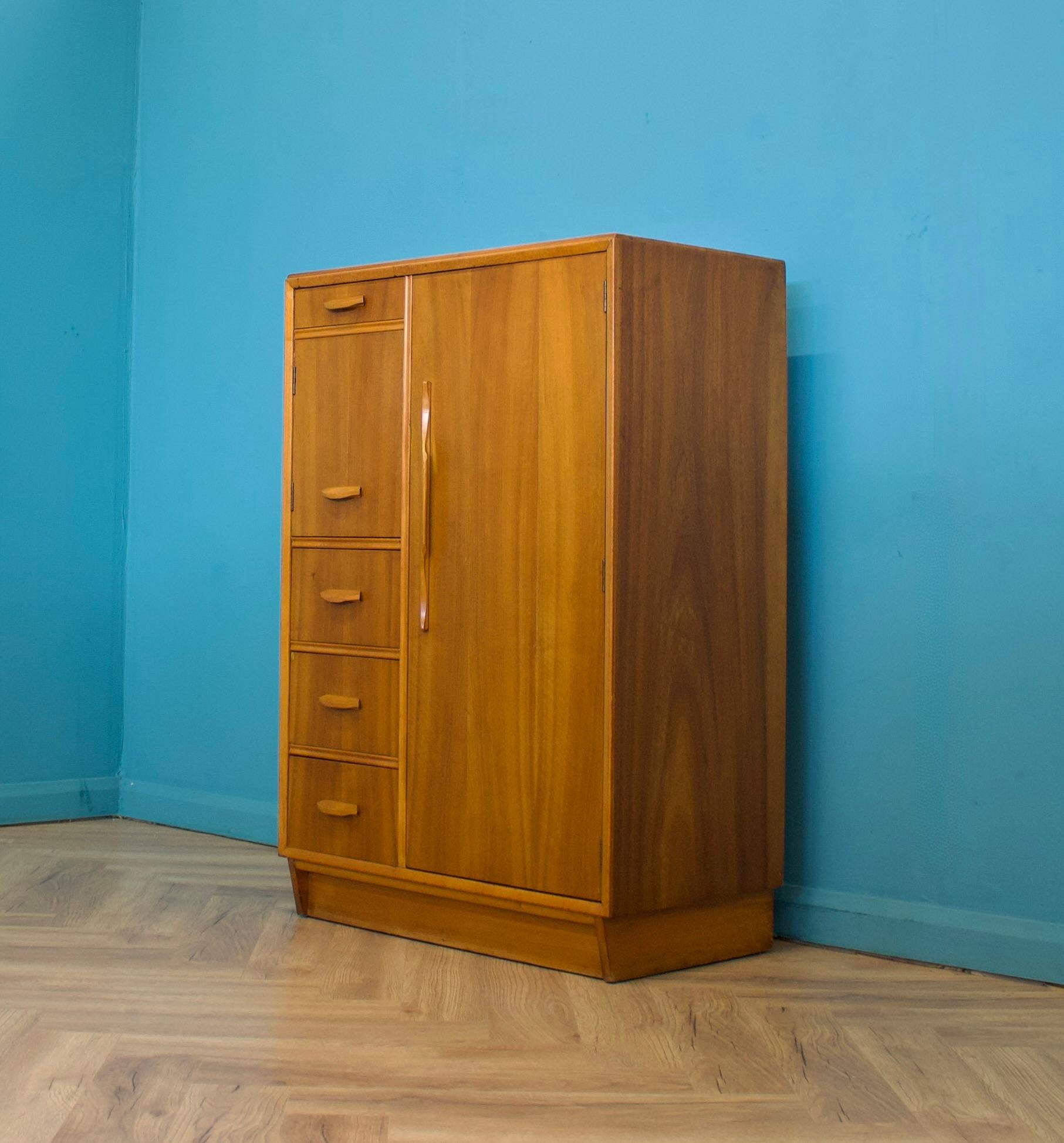Veneer Mid Century Walnut Compact Wardrobe, 1950s