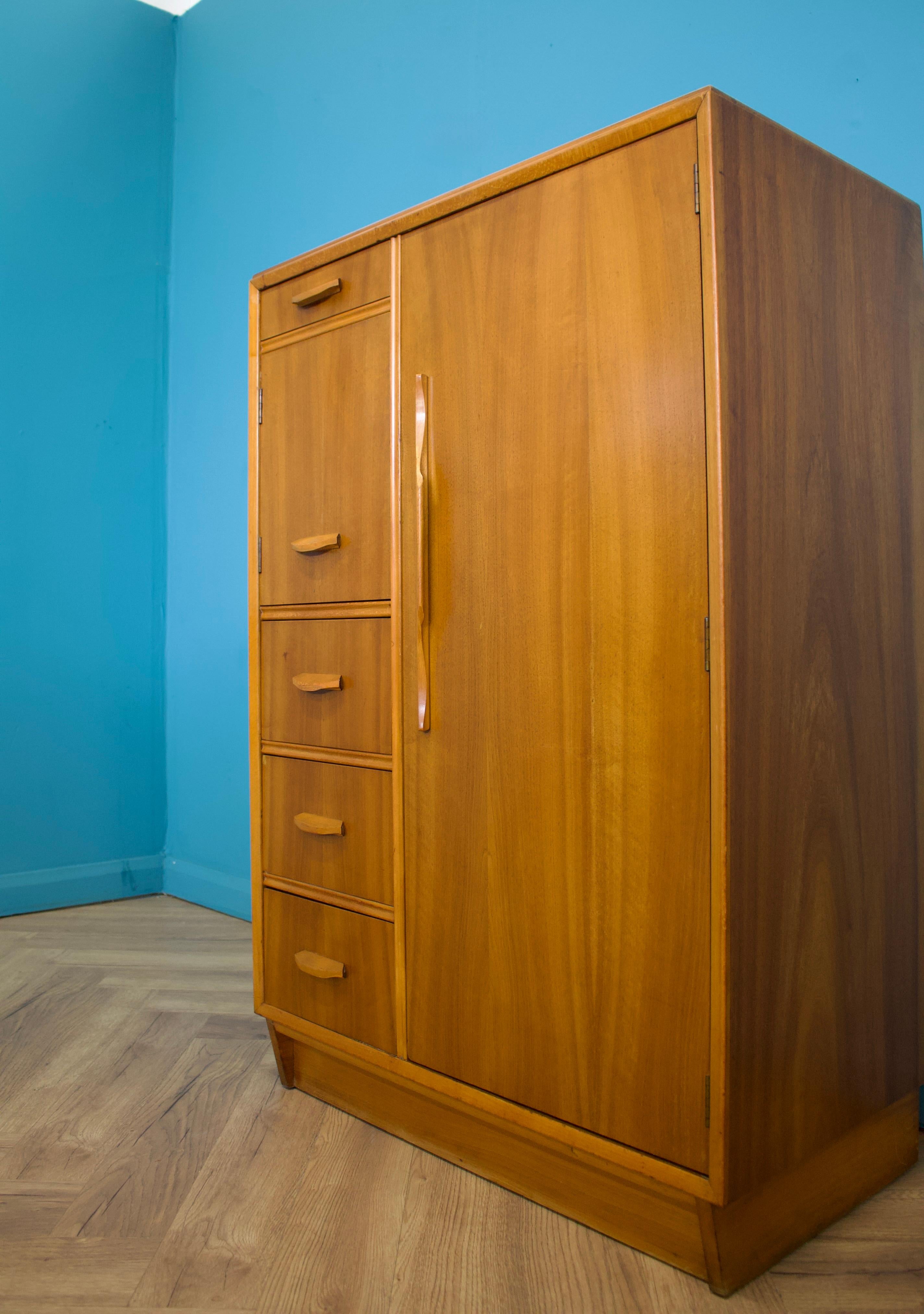 Mid Century Walnut Compact Wardrobe, 1950s In Good Condition In South Shields, GB