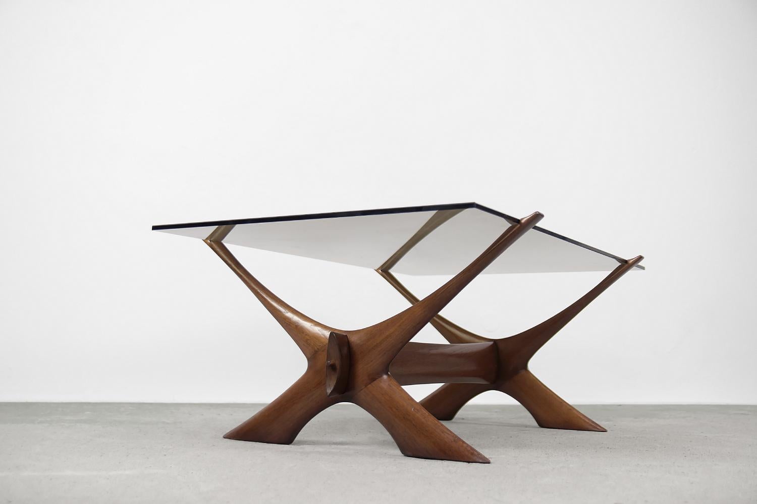 Swedish Vintage Mid-Century Modern Walnut Wood Condor Coffee Table from Örebro Glass For Sale