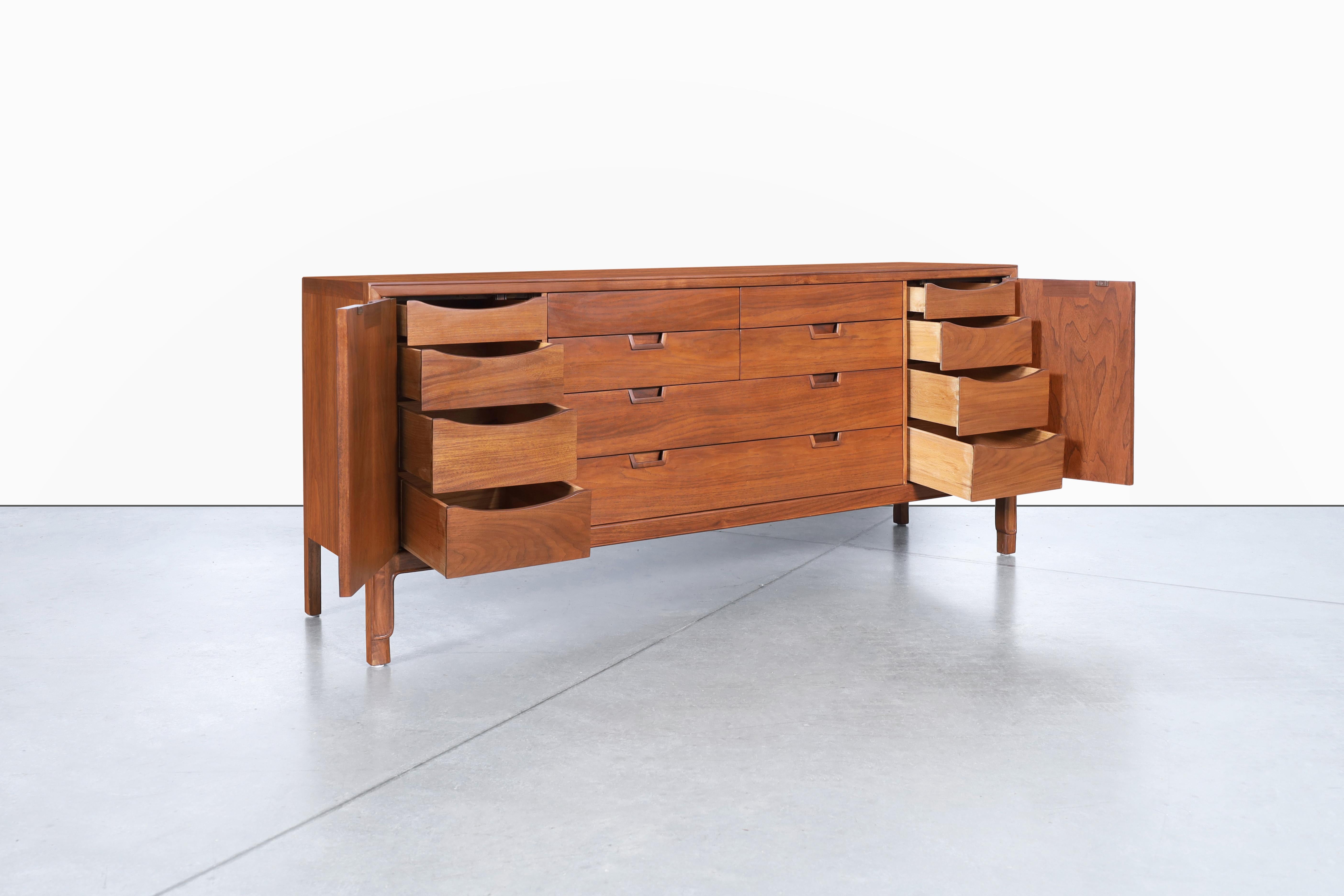 Mid-Century Walnut Credenza by John Stuart Inc. 1