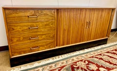 Mid Century Walnut Credenza Sideboard Buffet Credenza Dresser with Tambour Doors