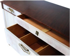 Midcentury Walnut Credenza Sideboard with Bleached Doors and Brass Pulls