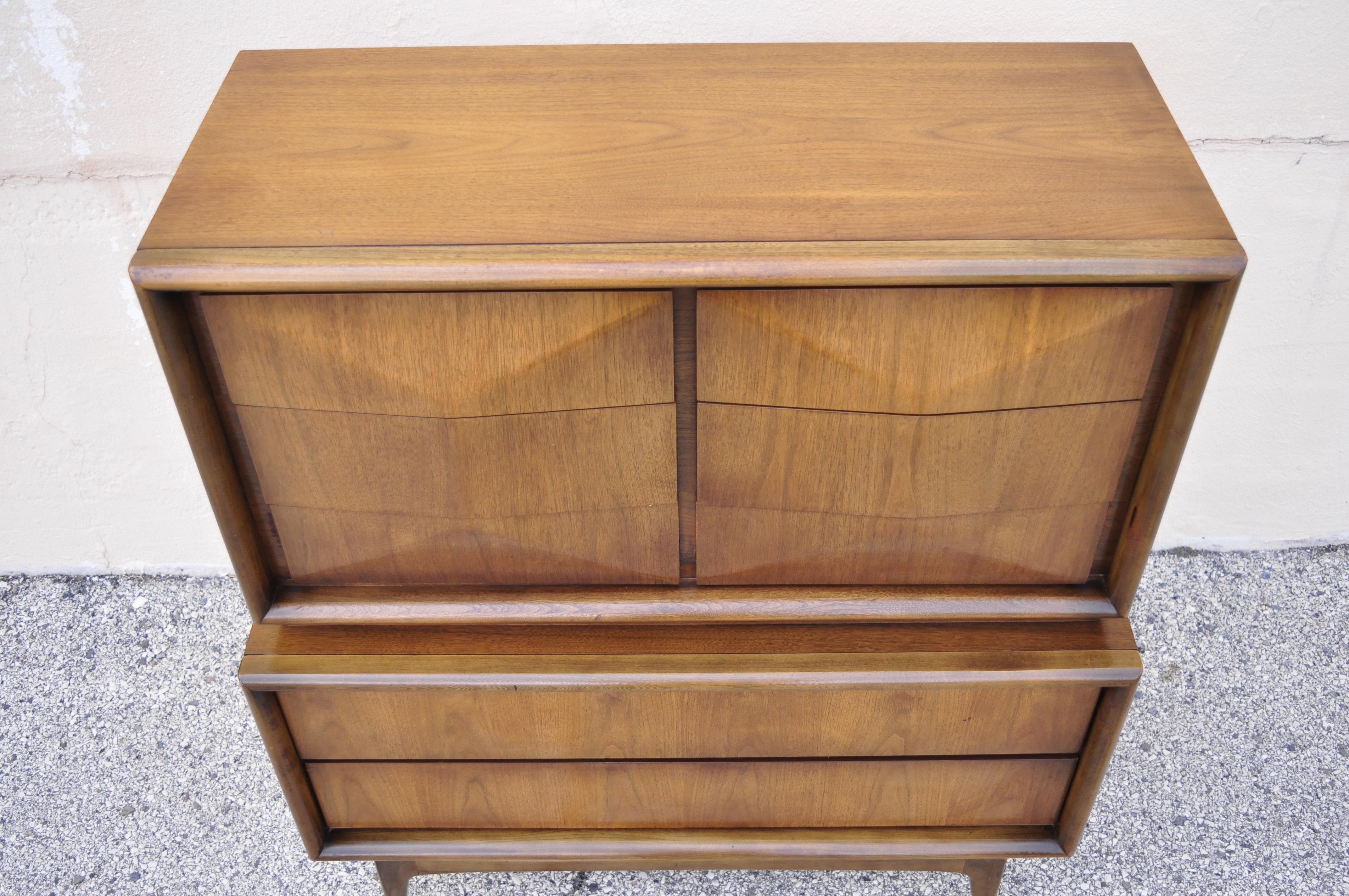 Mid Century Walnut Diamond Front Chest on Chest Dresser by United Furniture 4