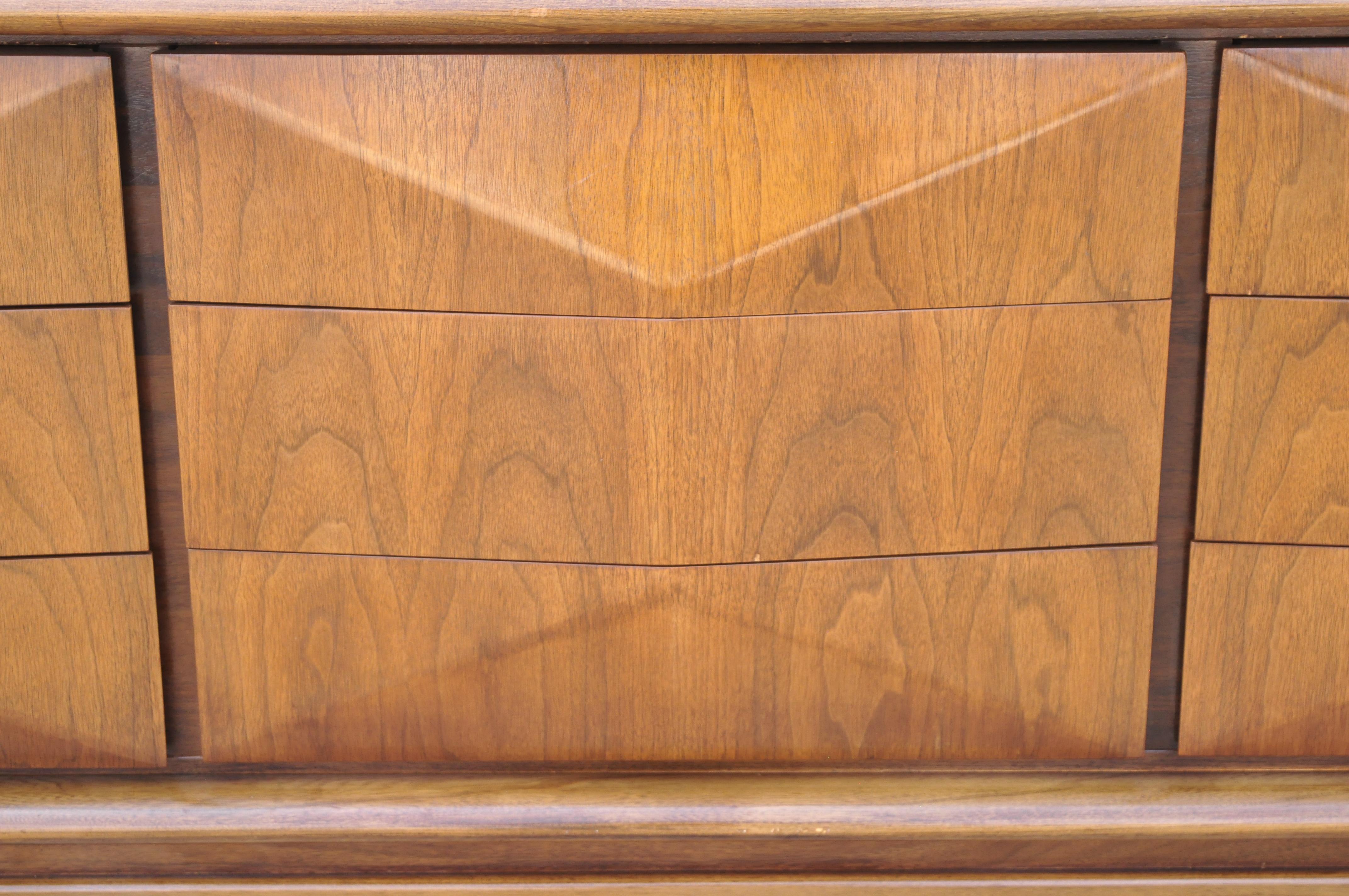 Mid-Century Modern Mid Century Walnut Diamond Front Long Dresser Credenza by United Furniture