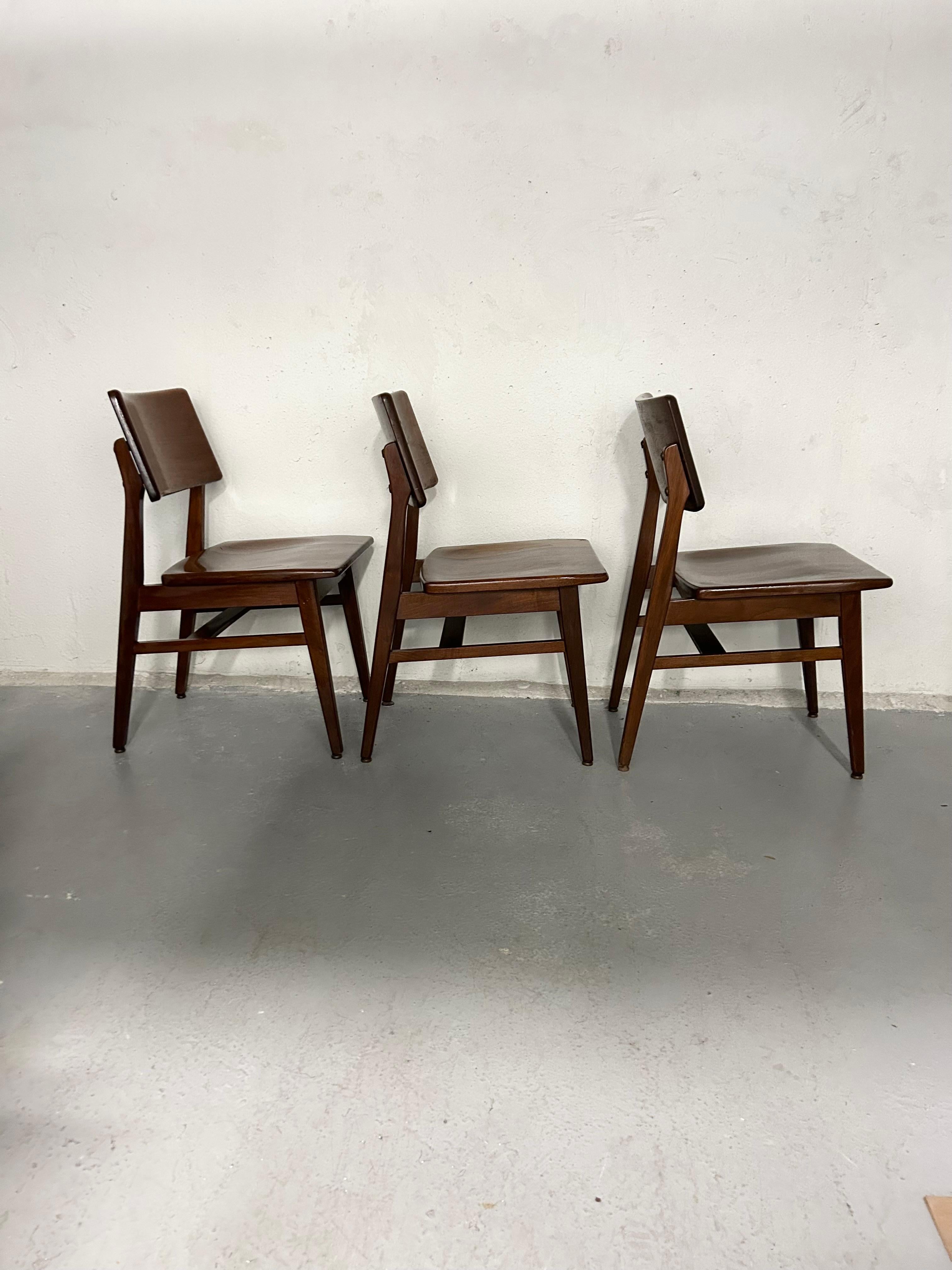 Mid Century Walnut Dining Chairs by BL Marble Co In Good Condition In Brooklyn, NY