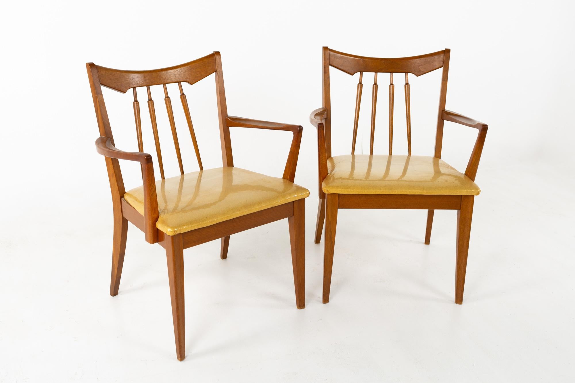 Upholstery Mid Century Walnut Dining Chairs - Set of 6 For Sale