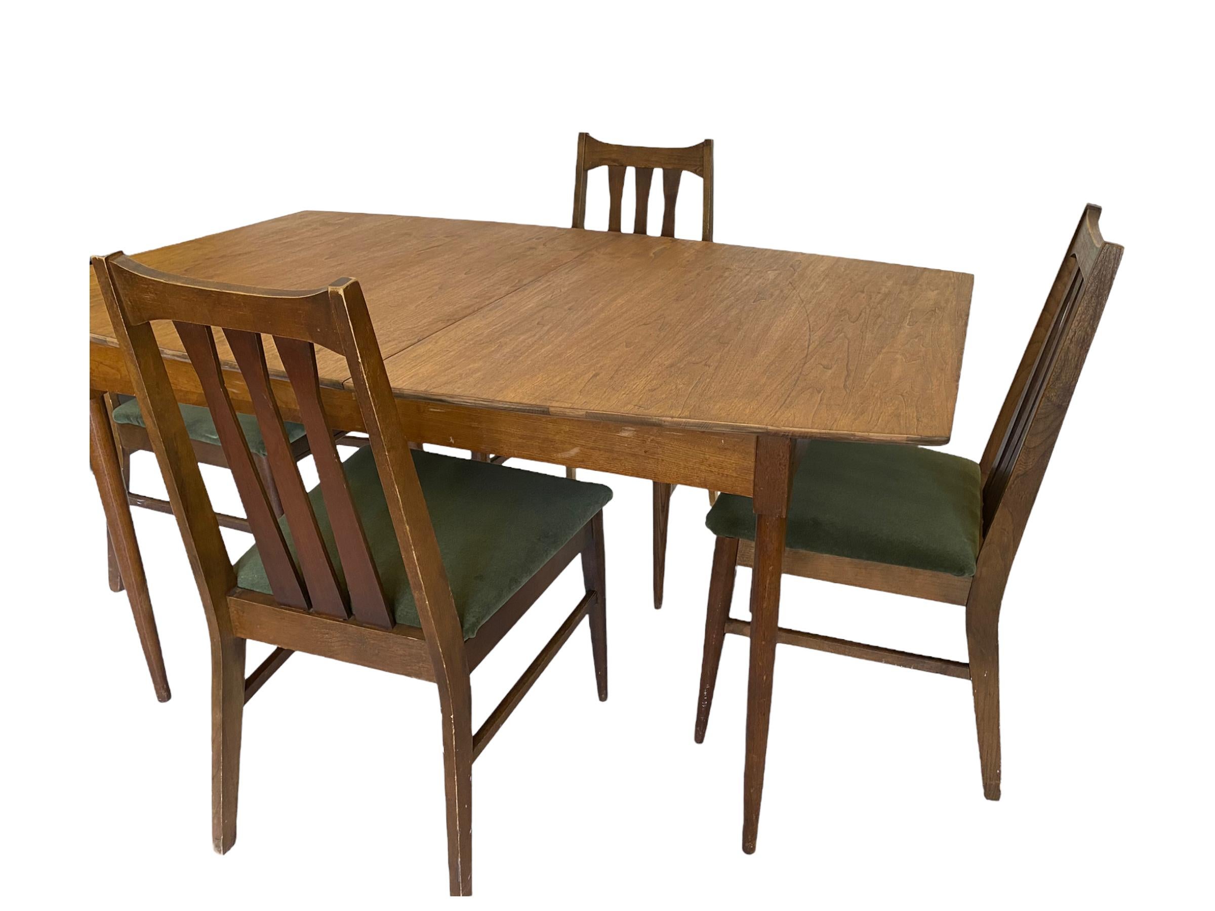American Mid Century Walnut Dining Table and Chairs Set