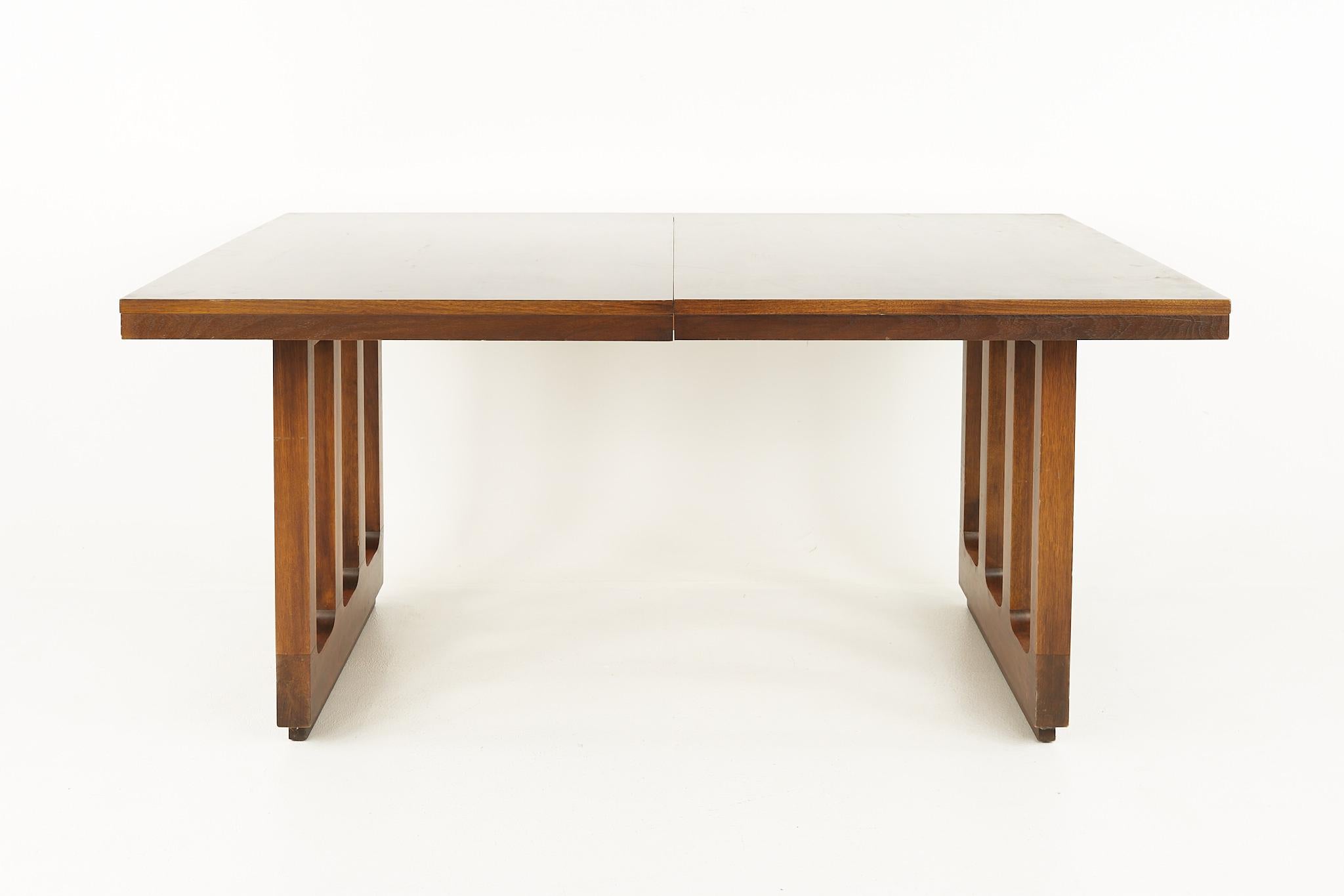 Mid century walnut dining table

This table measures: 64 wide x 44 deep x 29.75 inches high, with a chair clearance of 27.25 inches

All pieces of furniture can be had in what we call restored vintage condition. That means the piece is restored