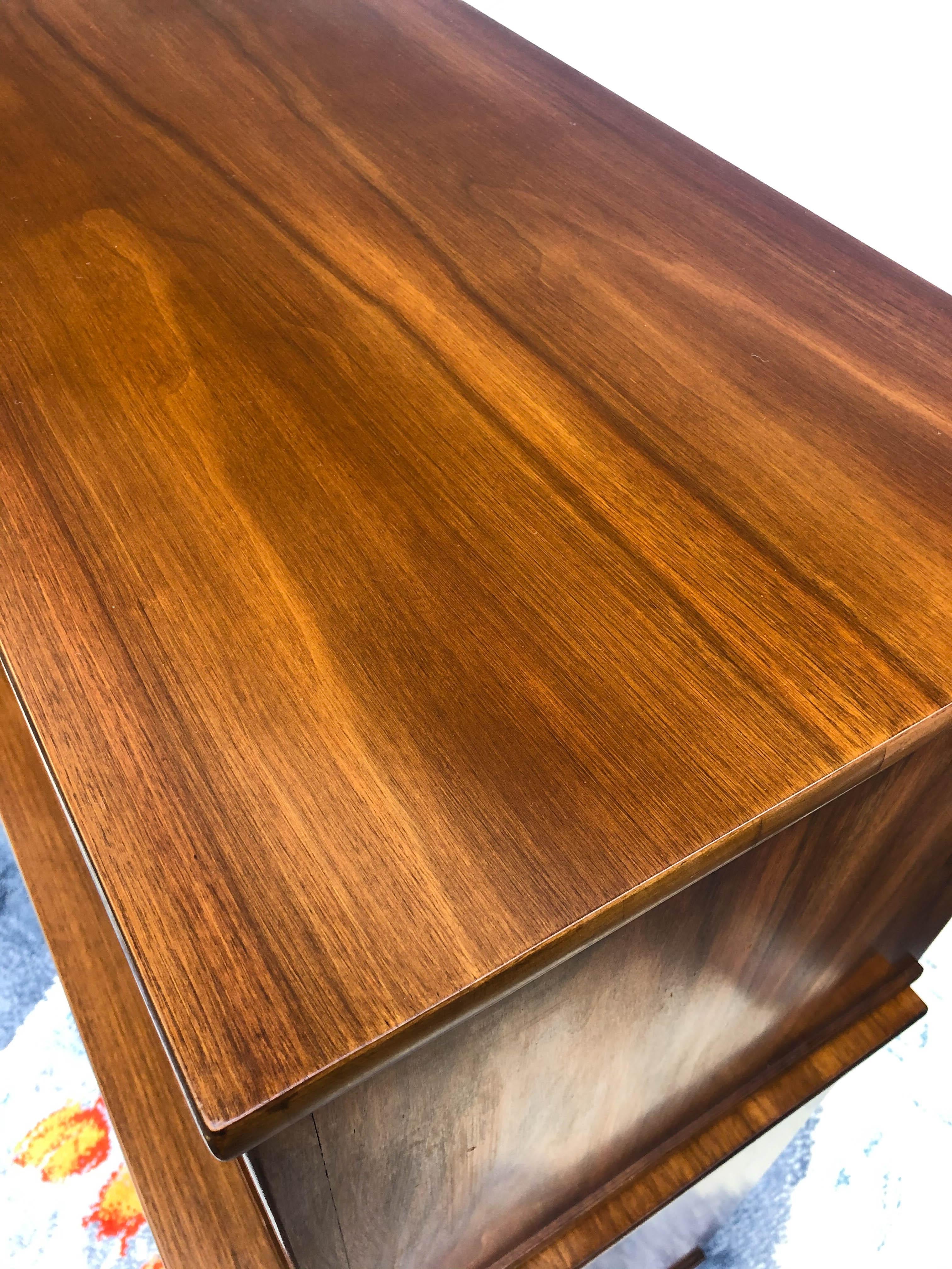 Brass Midcentury Walnut Dresser by White Fine Furniture Company For Sale