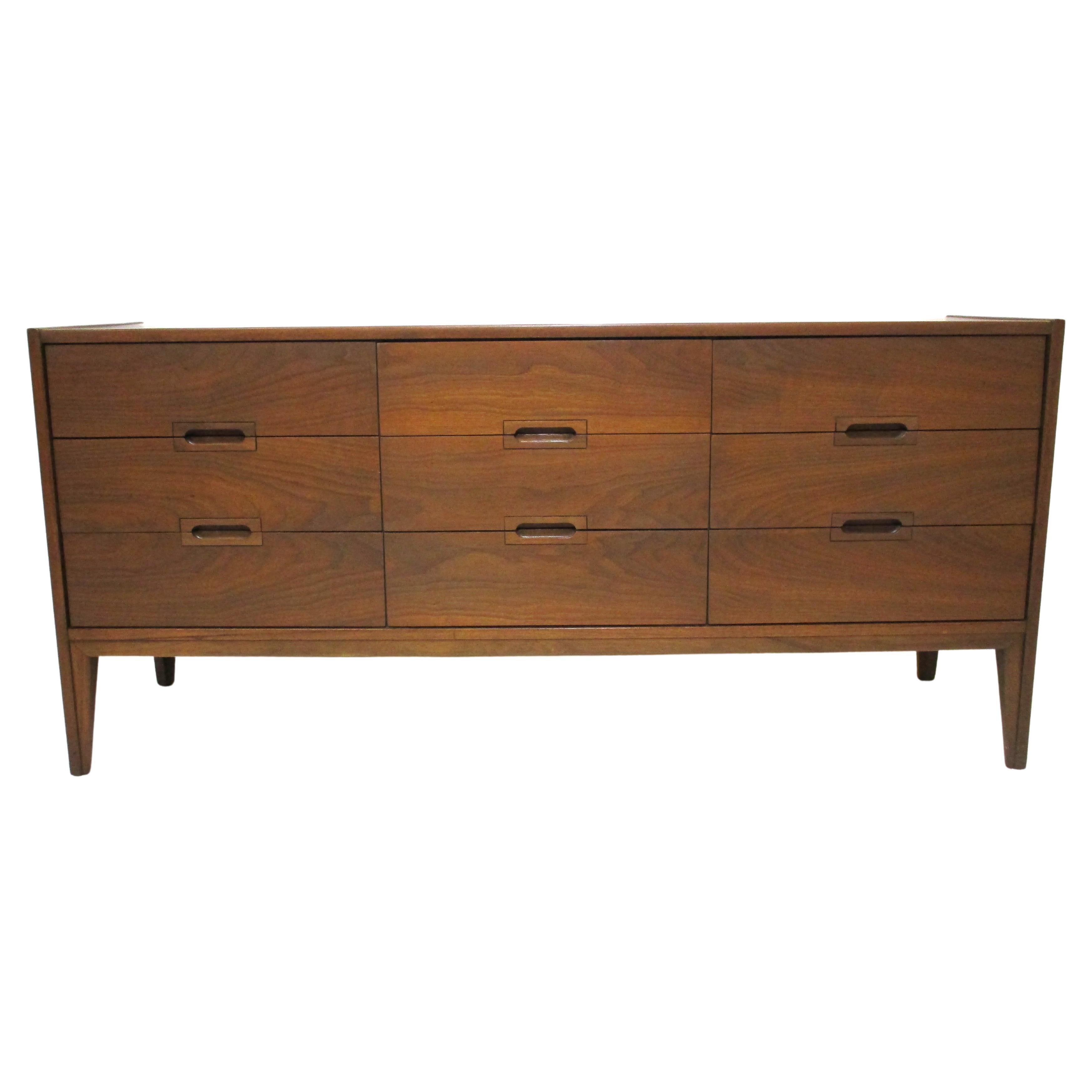 Mid Century Walnut Dresser Chest in the Style of John Keal and Brown Saltman