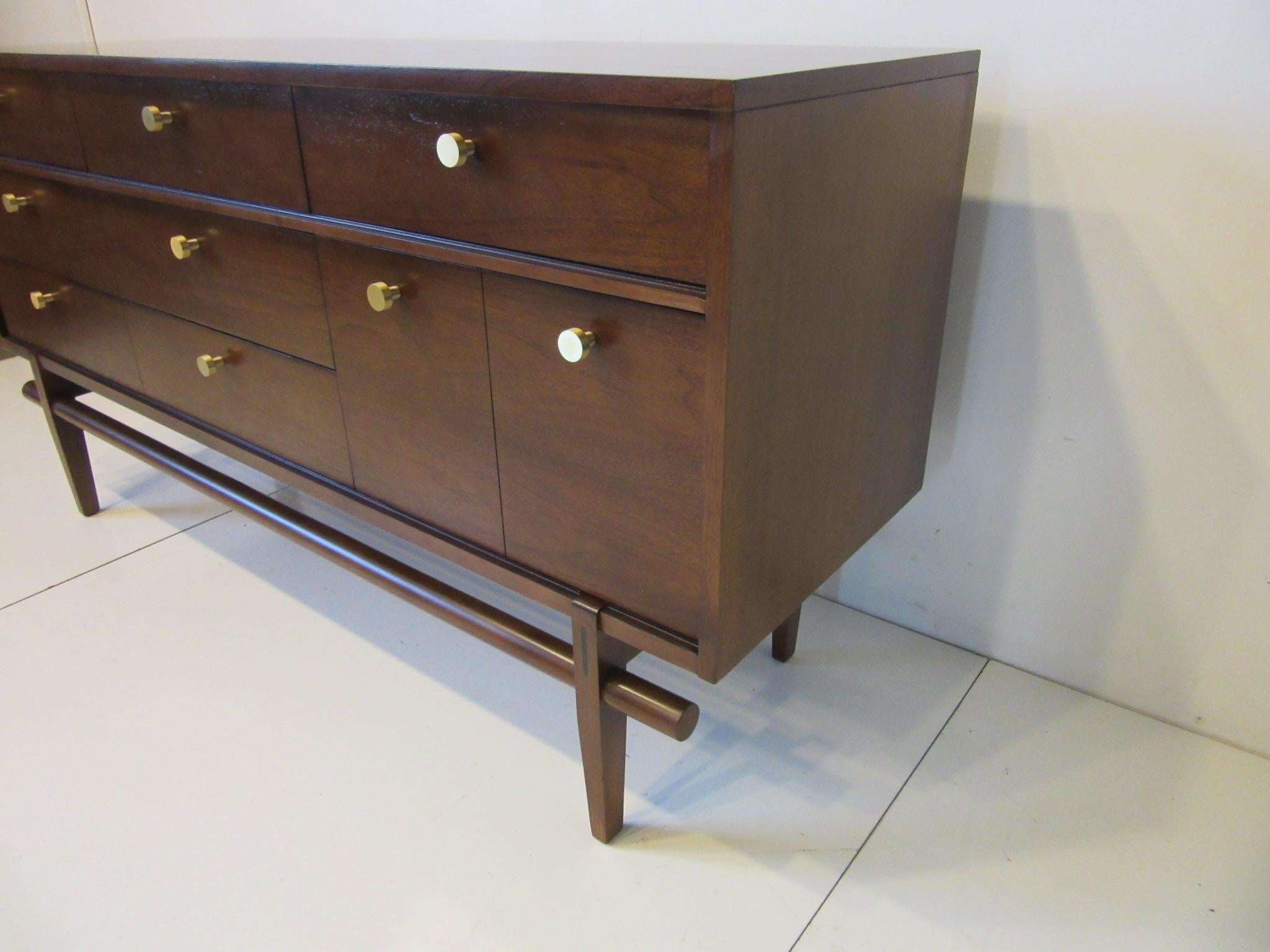 Adam Style Midcentury Walnut Dresser / Chest with Brass Pulls