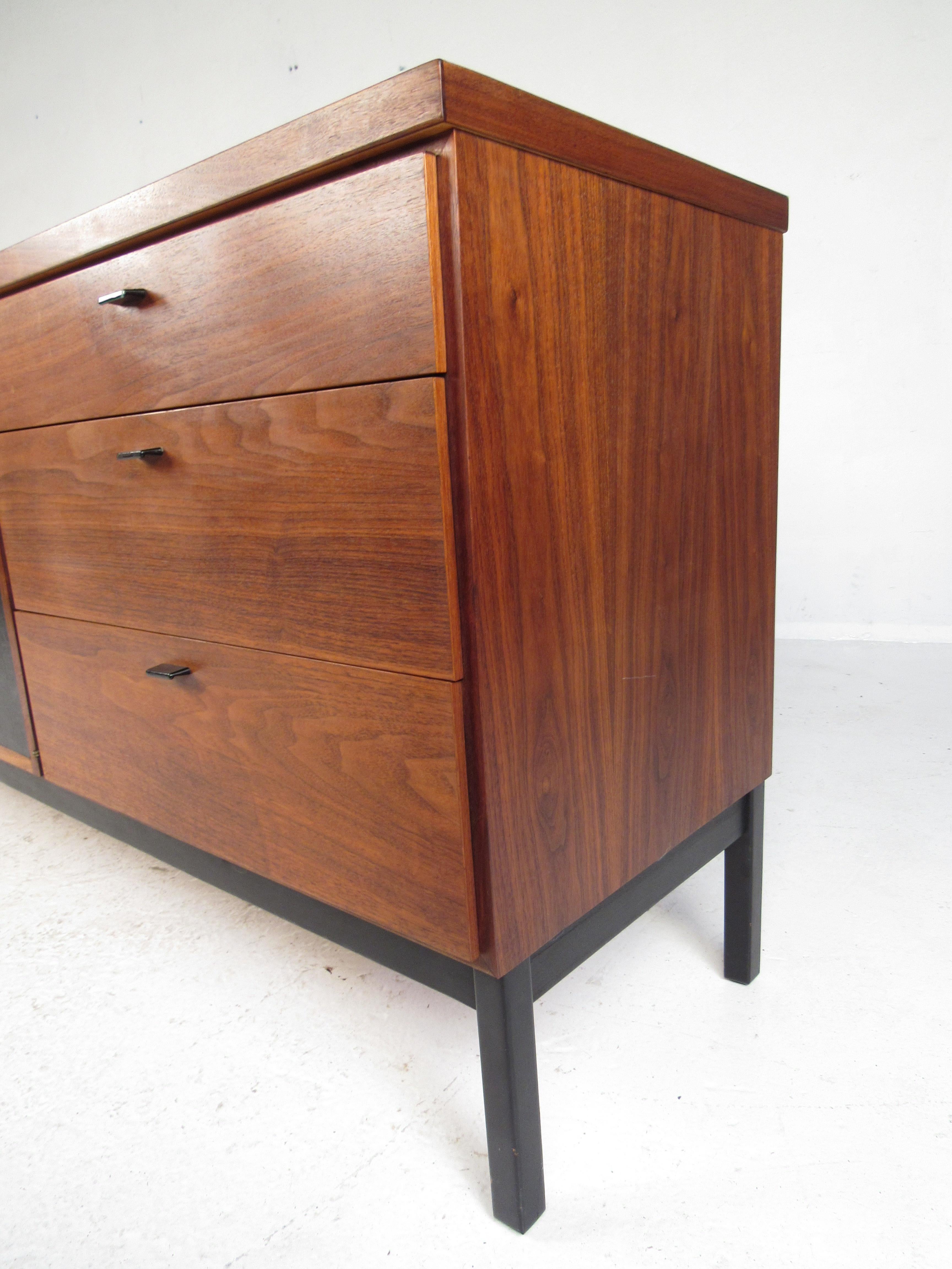 Midcentury Walnut Dresser with a Leather Front For Sale 6