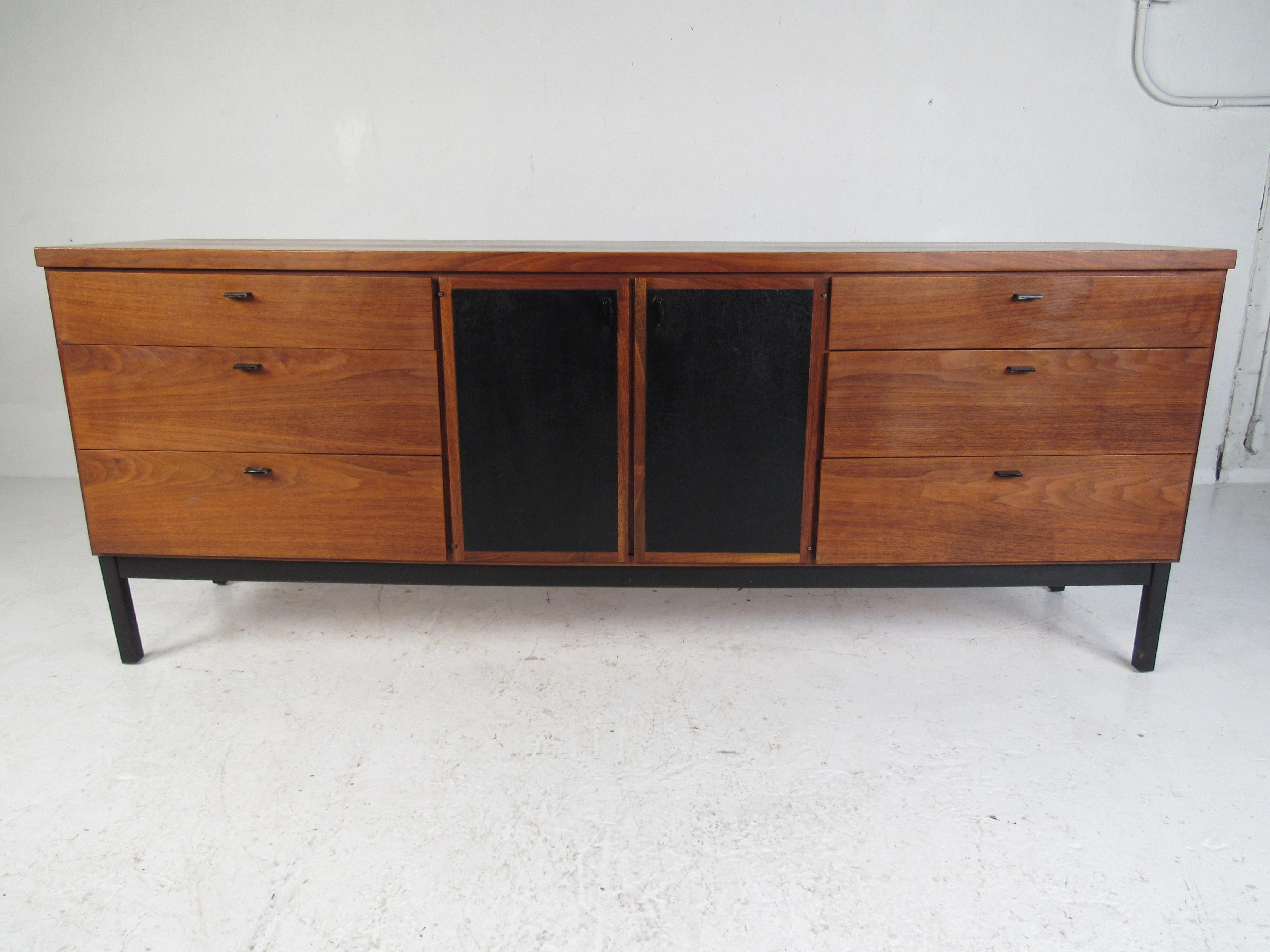 Mid-Century Modern Midcentury Walnut Dresser with a Leather Front For Sale