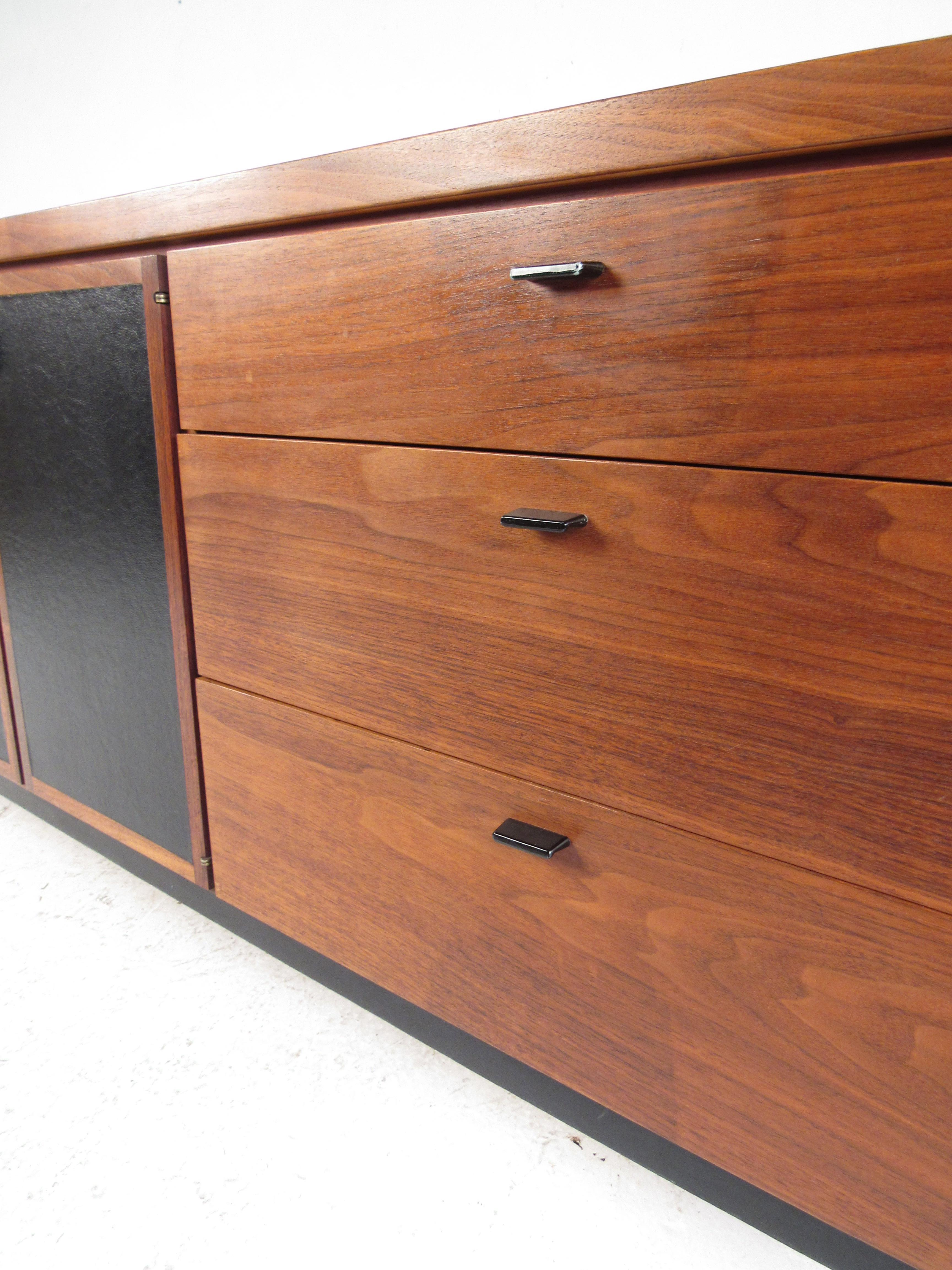 Mid-20th Century Midcentury Walnut Dresser with a Leather Front For Sale