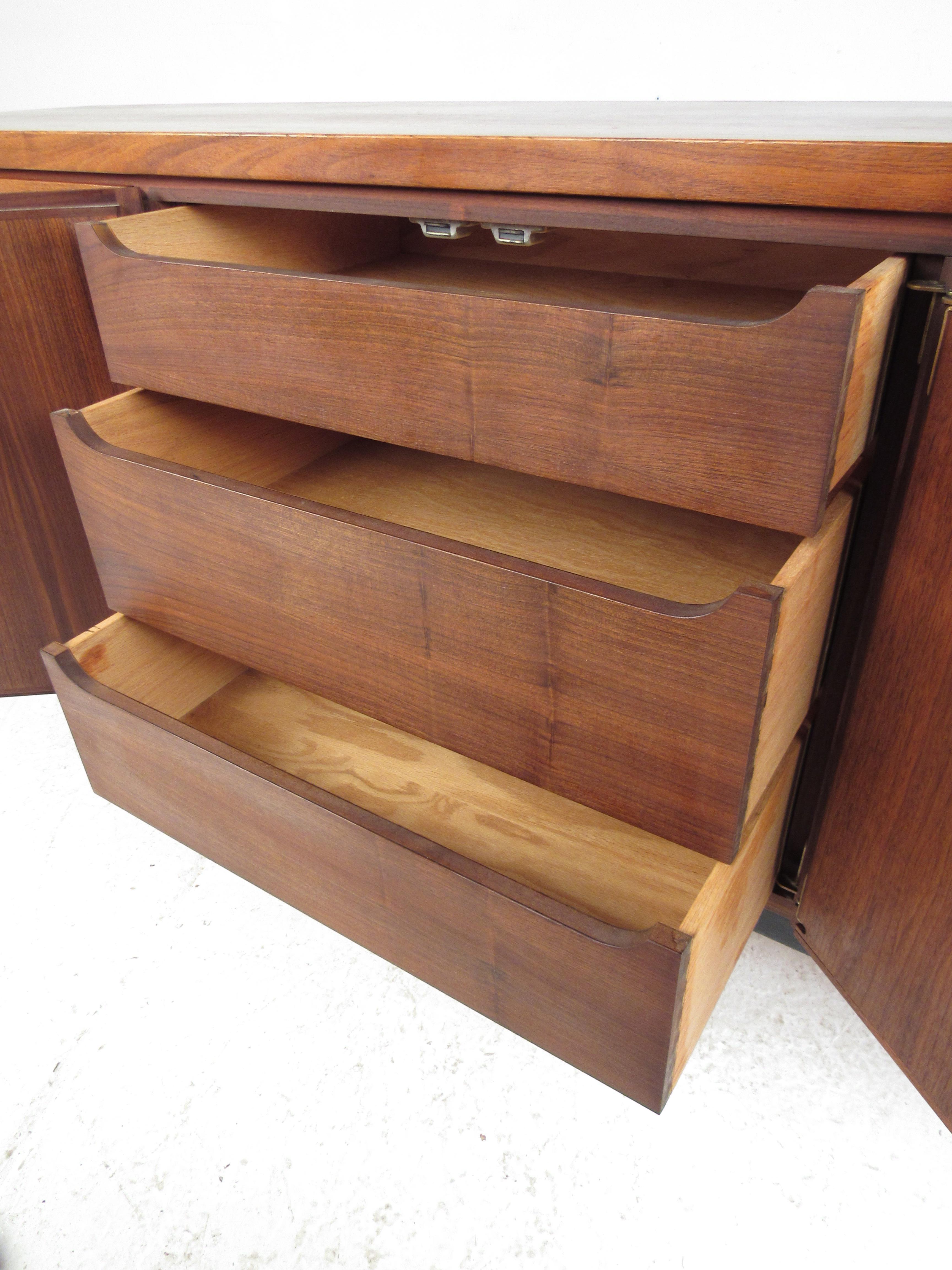 Midcentury Walnut Dresser with a Leather Front For Sale 1