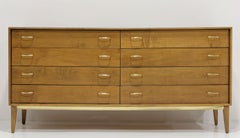 Mid Century Walnut Dresser with Brass Pulls and Trim