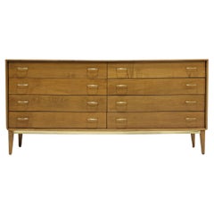 Vintage Mid Century Walnut Dresser with Brass Pulls and Trim