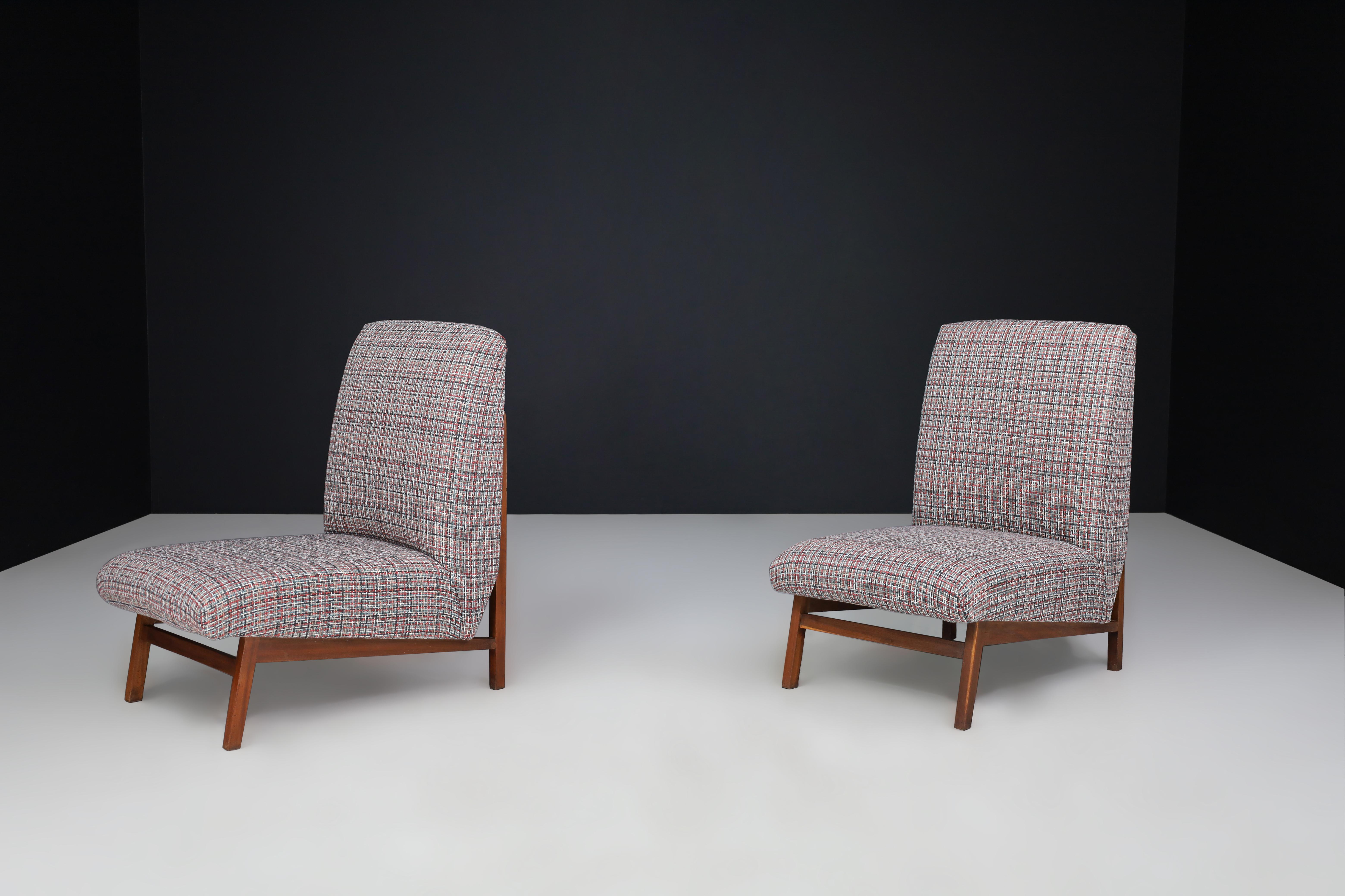 Upholstery Mid-Century Walnut Easy Chairs, Italy 1960s    For Sale
