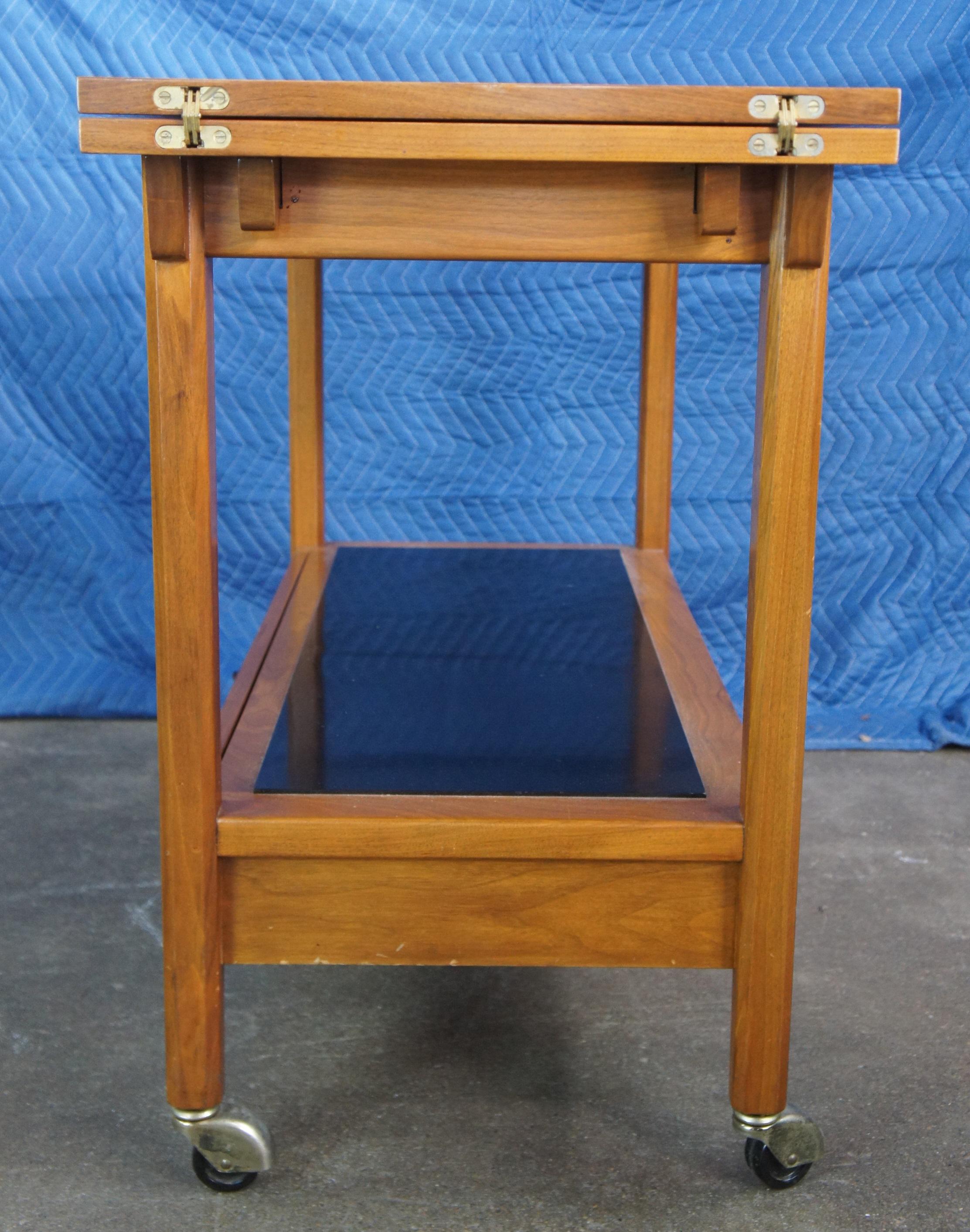 Mid Century Walnut Edward Wormley Dunbar Flip Top Rolling Buffet Bar Cart Server 5