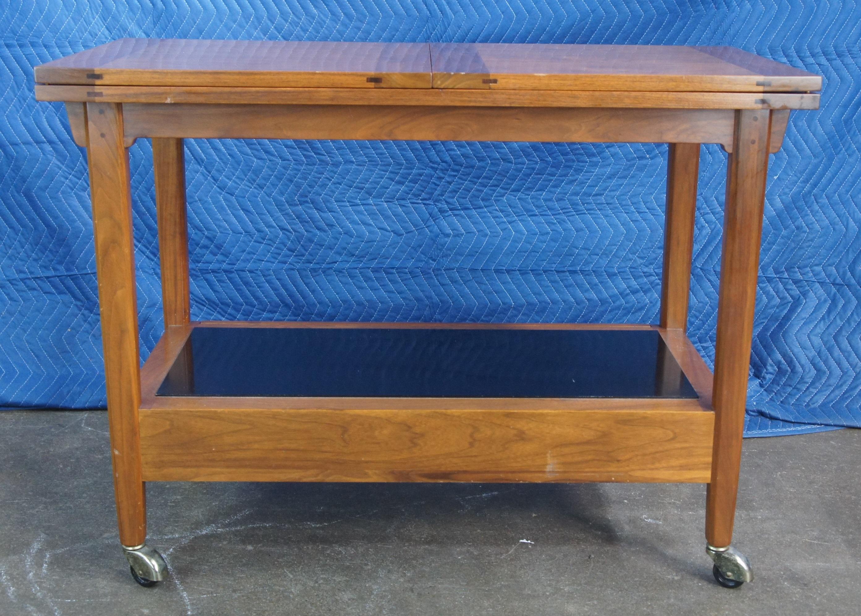 Mid Century Walnut Edward Wormley Dunbar Flip Top Rolling Buffet Bar Cart Server 6