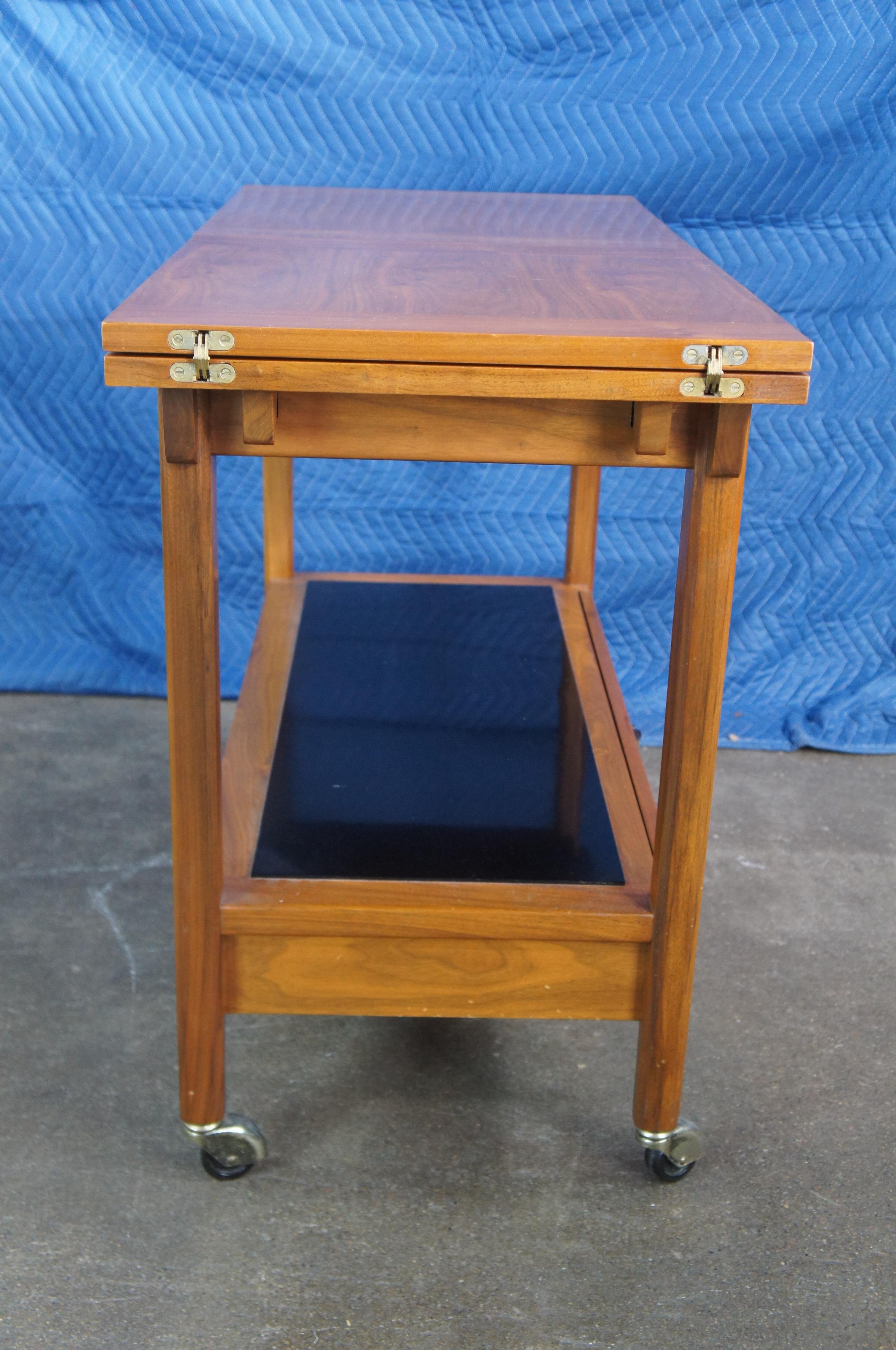Mid Century Walnut Edward Wormley Dunbar Flip Top Rolling Buffet Bar Cart Server 7
