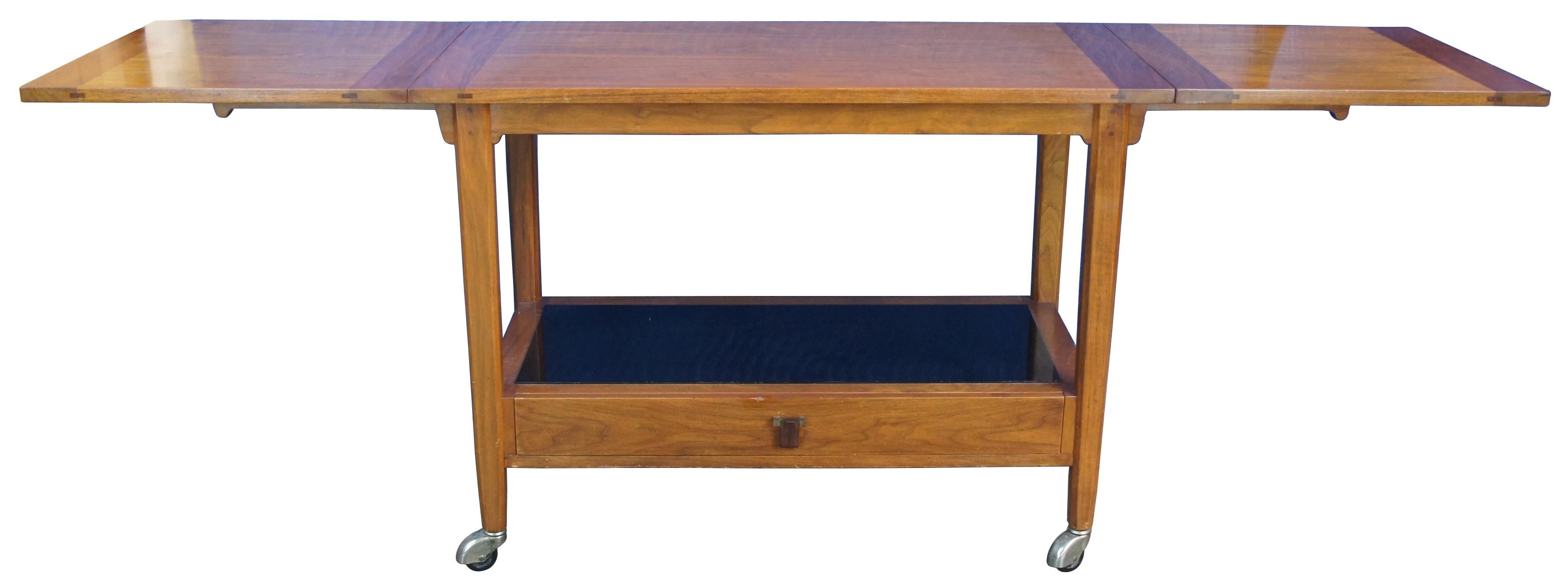 Mid-Century Modern Mid Century Walnut Edward Wormley Dunbar Flip Top Rolling Buffet Bar Cart Server