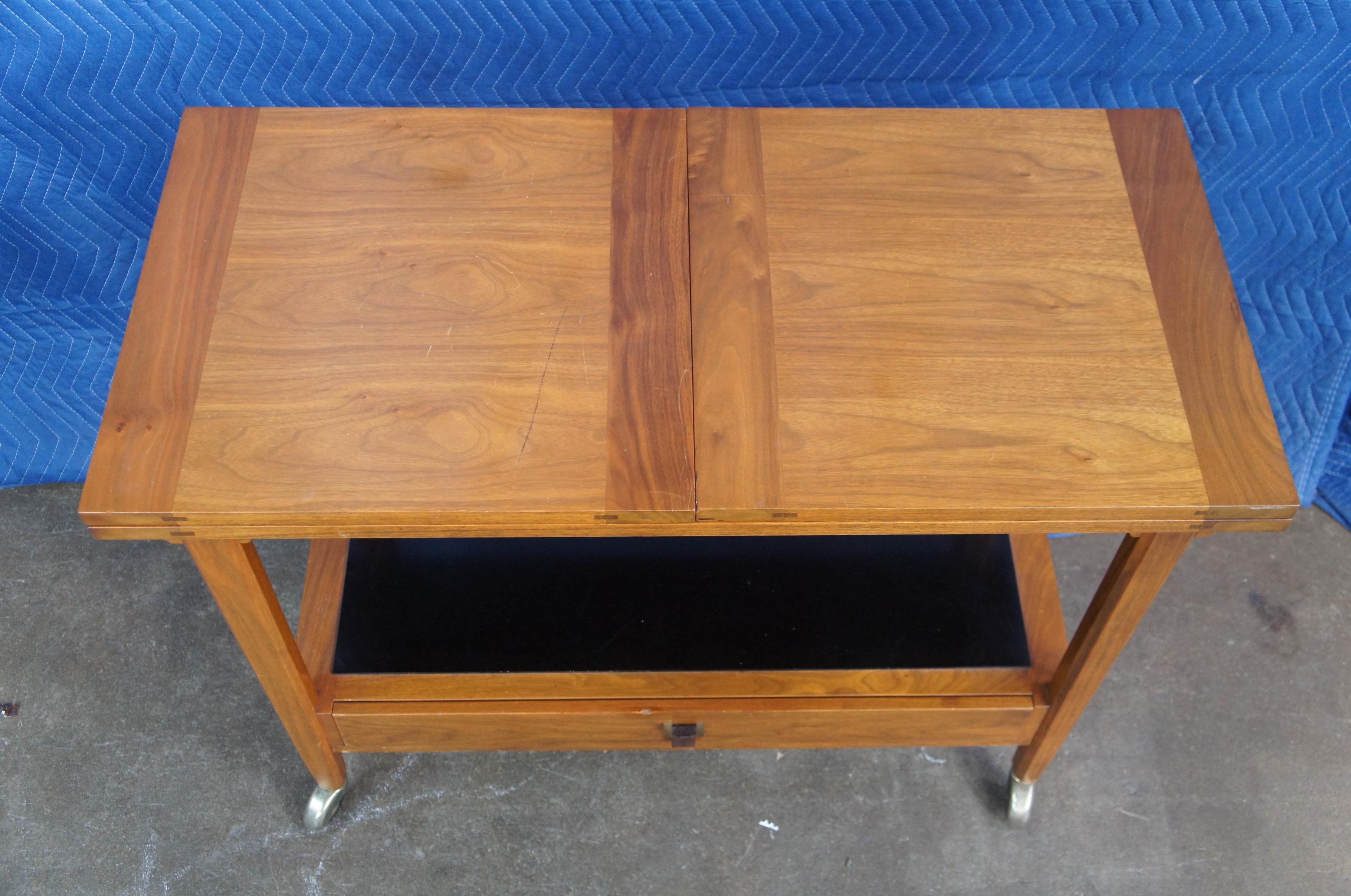 Mid Century Walnut Edward Wormley Dunbar Flip Top Rolling Buffet Bar Cart Server 1