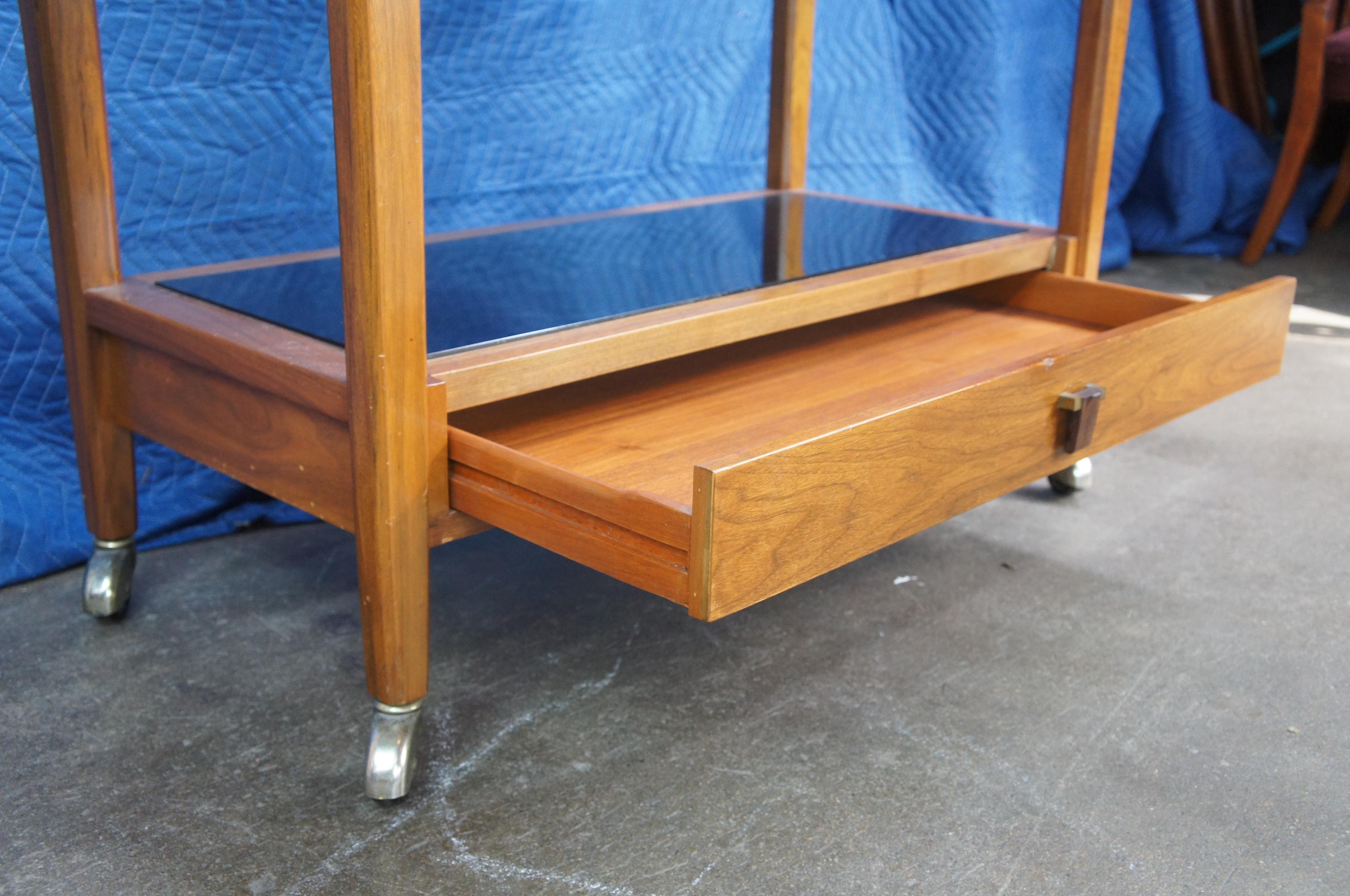 Mid Century Walnut Edward Wormley Dunbar Flip Top Rolling Buffet Bar Cart Server 3